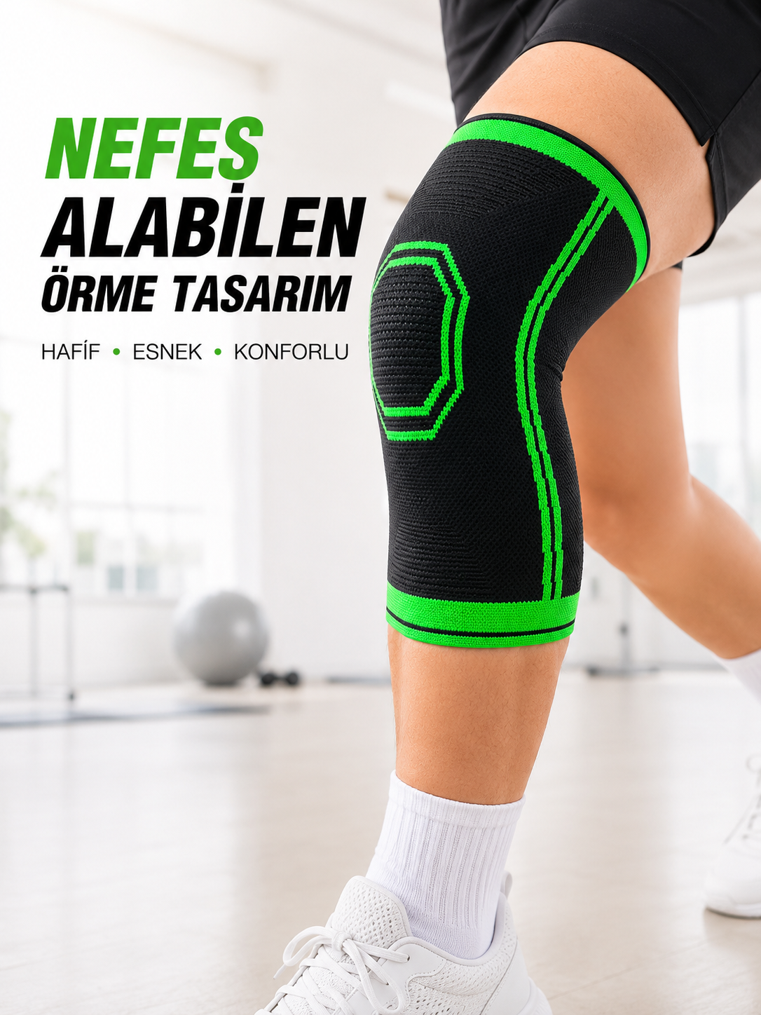 Esnek Diz Desteği Siyah Yeşil Örme Dizlik Spor Egzersiz ve Günlük Kullanım İçin - Bayi Depom Esnek Diz Desteği Siyah Yeşil Örme Dizlik Spor Egzersiz ve Günlük Kullanım İçin - Bayi Depom
