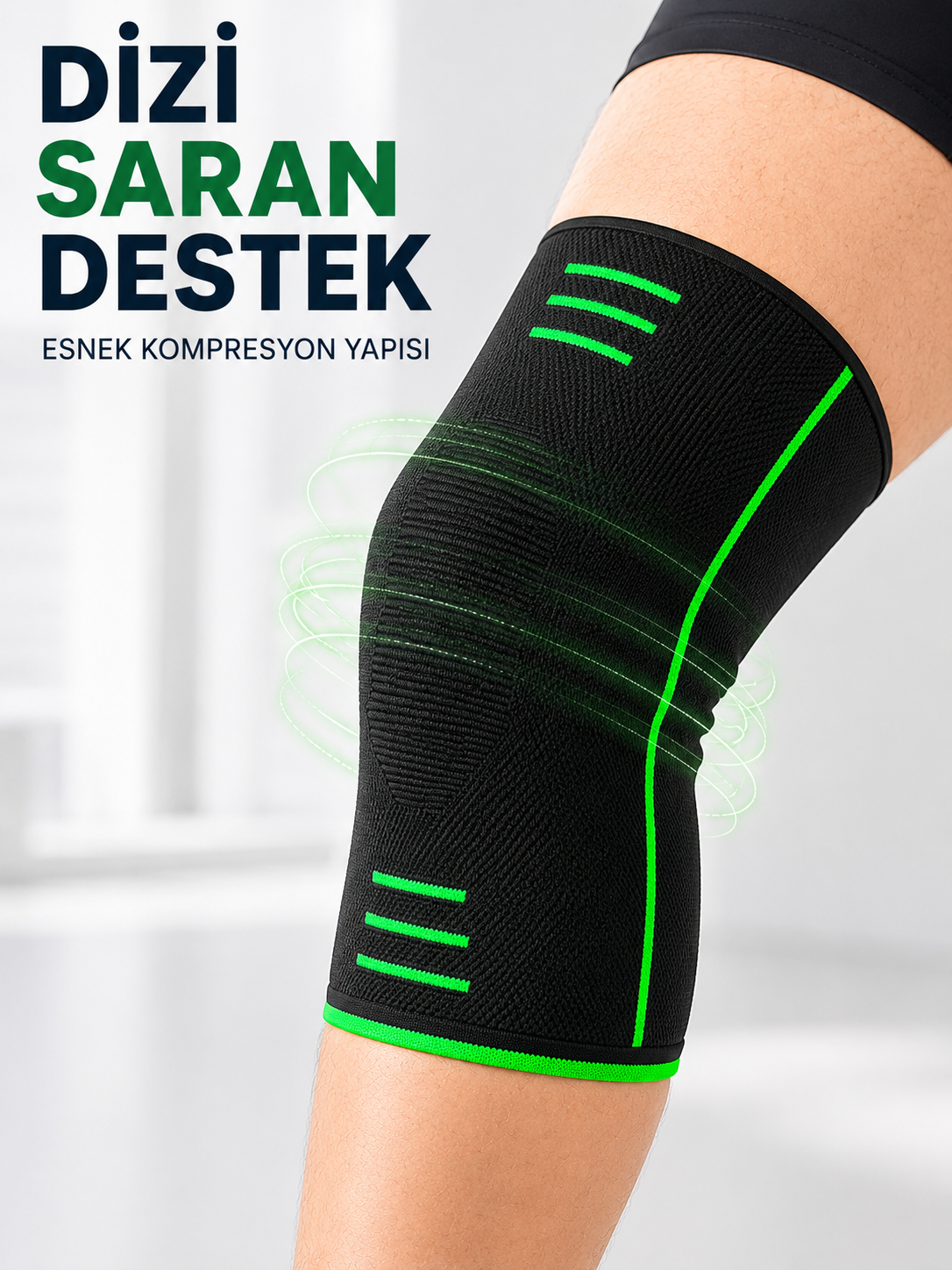 Siyah Yeşil Diz Desteği Esnek Örme Kumaşlı Spor Dizlik - Bayi Depom Siyah Yeşil Diz Desteği Esnek Örme Kumaşlı Spor Dizlik - Bayi Depom
