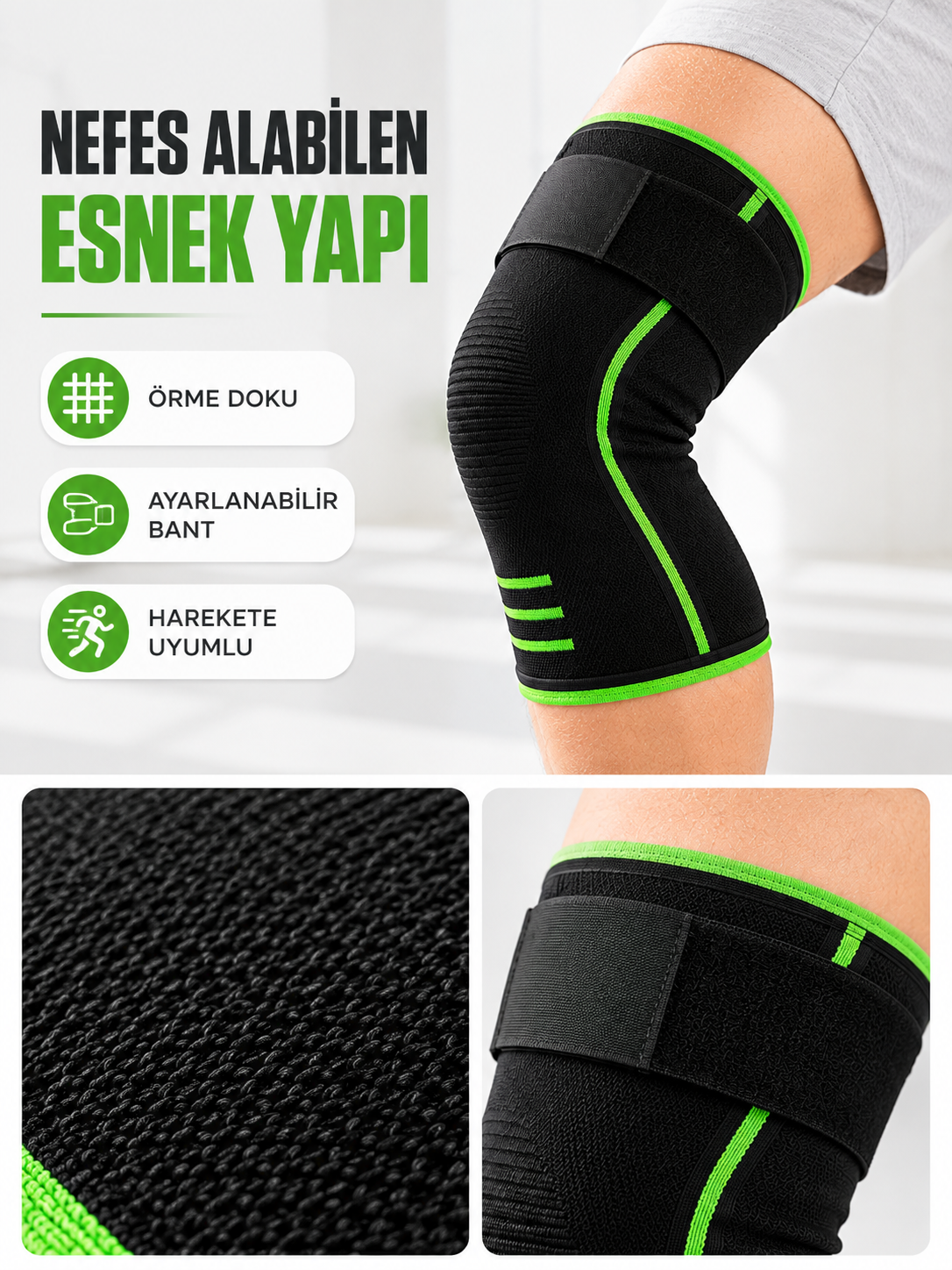 Diz Destekleyici Spor Dizlik Esnek Örme Kumaşlı Ayarlanabilir Üst Bantlı - Bayi Depom Diz Destekleyici Spor Dizlik Esnek Örme Kumaşlı Ayarlanabilir Üst Bantlı - Bayi Depom