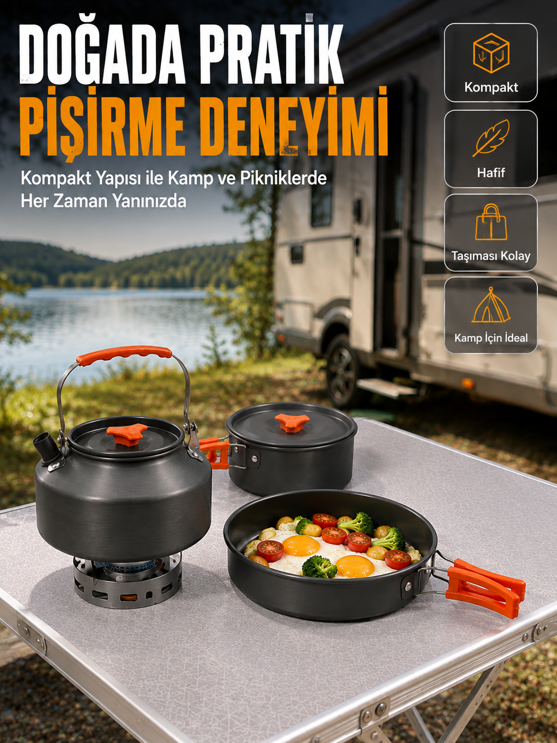 Alüminyum Kamp Pişirme Seti Katlanabilir Kulplu Çaydanlık Tencere Tava Outdoor Yemek Seti - Bayi Depom Alüminyum Kamp Pişirme Seti Katlanabilir Kulplu Çaydanlık Tencere Tava Outdoor Yemek Seti - Bayi Depom