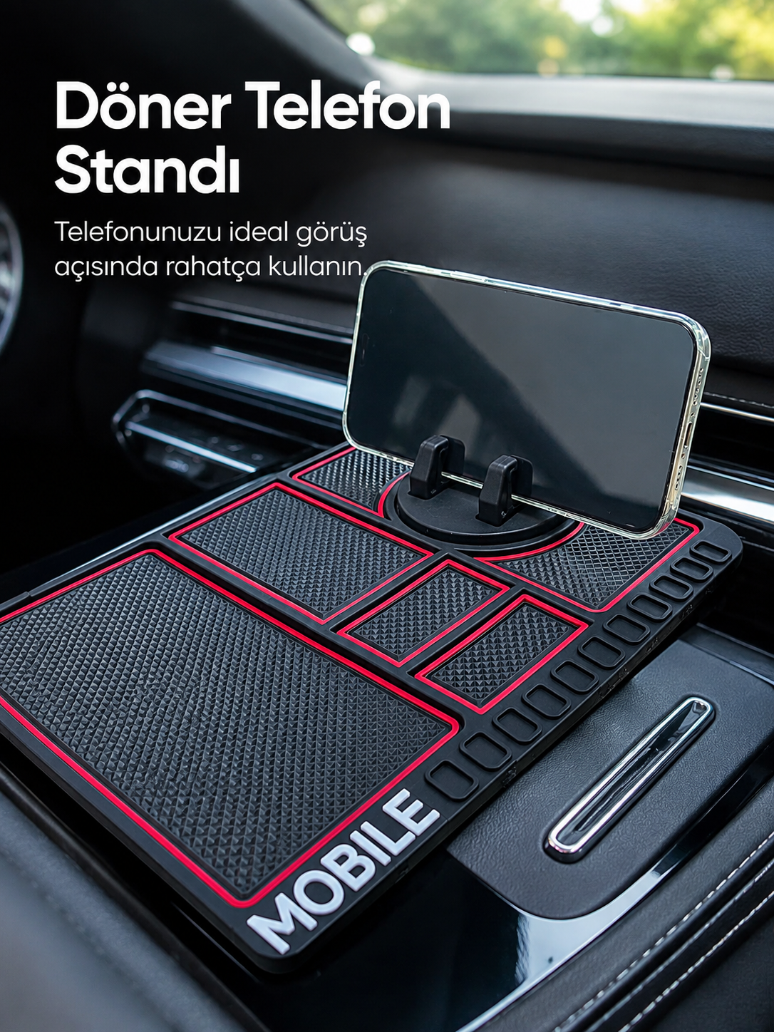 Araç Konsol Organizeri Kaydırmaz Silikon Telefon Standlı Saklama Matı - Bayi Depom