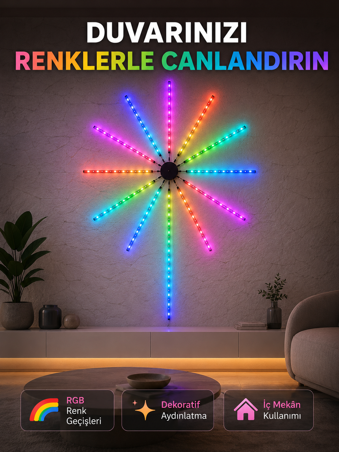 RGB LED Duvar Aydınlatması Telefon Kontrollü Dekoratif Ortam Işığı - Bayi Depom RGB LED Duvar Aydınlatması Telefon Kontrollü Dekoratif Ortam Işığı - Bayi Depom