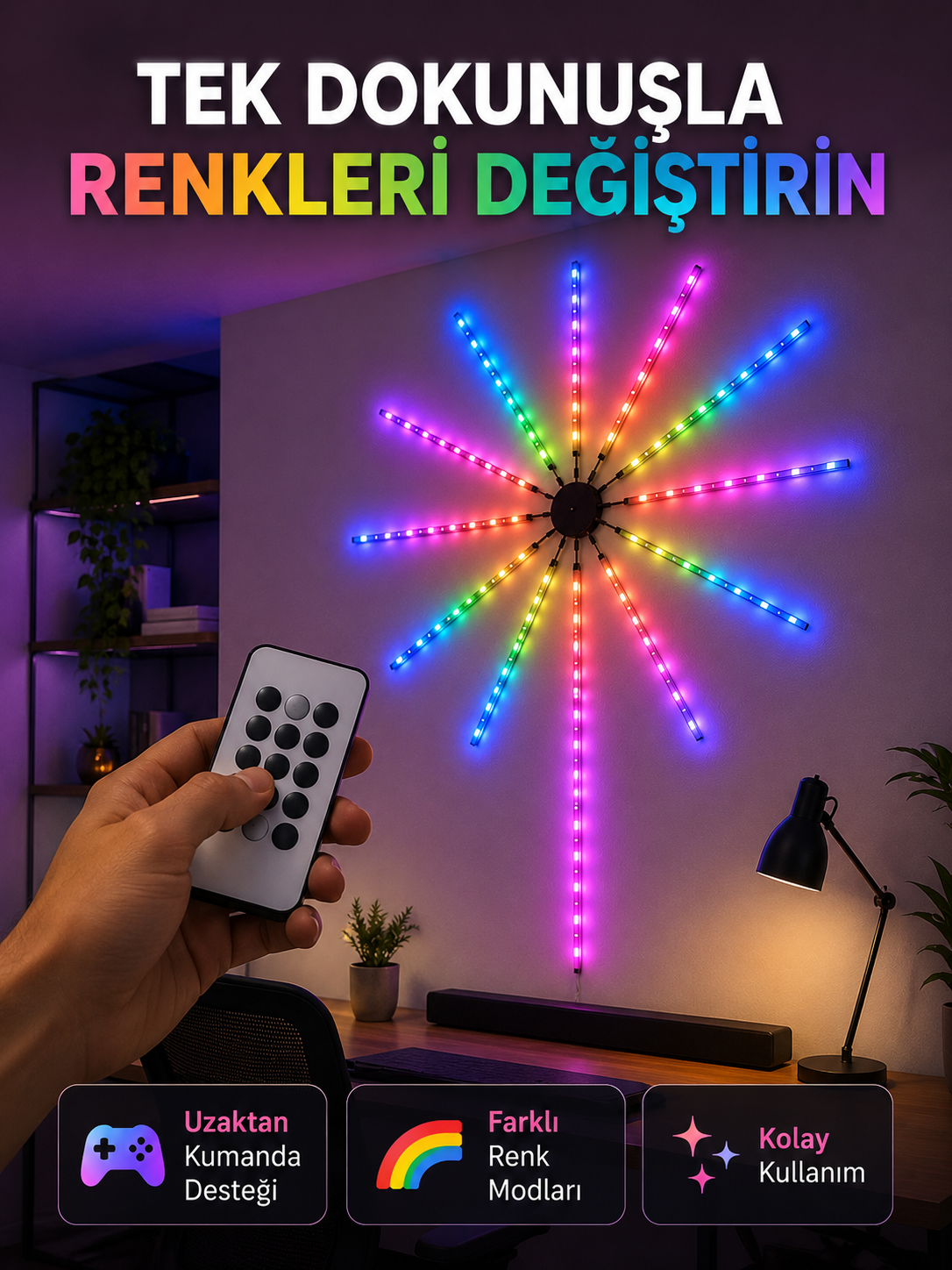RGB LED Duvar Lambası Uzaktan Kumandalı Telefon Kontrollü Ortam Aydınlatması - Bayi Depom RGB LED Duvar Lambası Uzaktan Kumandalı Telefon Kontrollü Ortam Aydınlatması - Bayi Depom