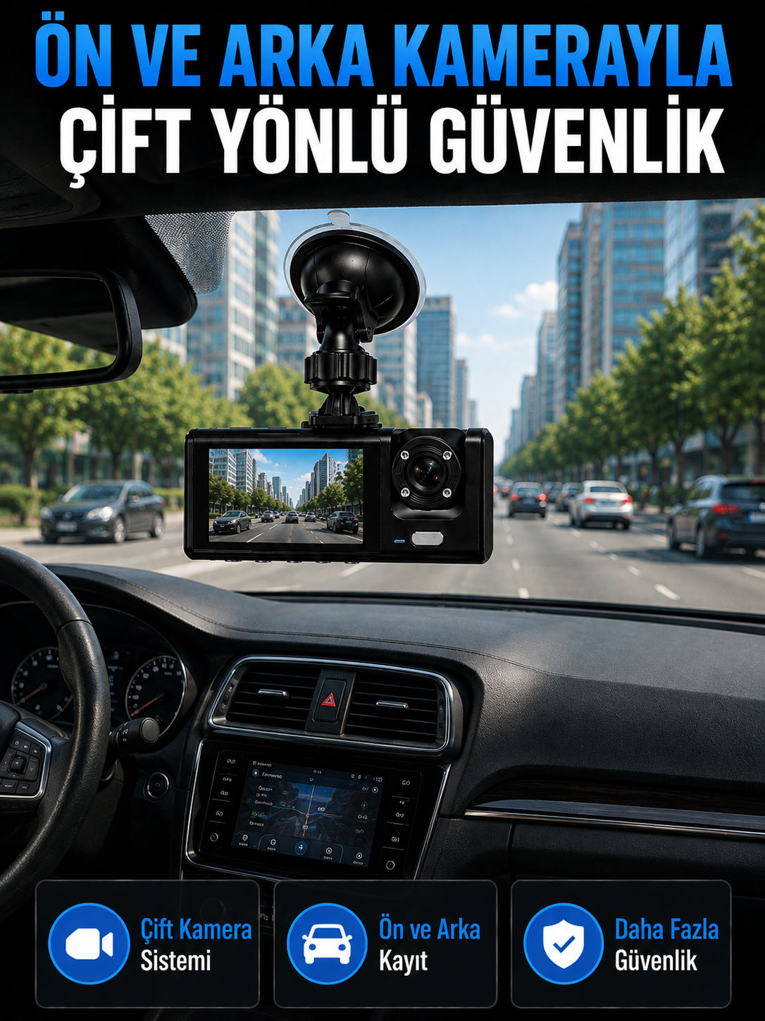 WiFi Çift Kameralı Araç İçi Kayıt Kamerası 1080P Full HD 170° Geniş Açılı Araç Kamerası - Bayi Depom WiFi Çift Kameralı Araç İçi Kayıt Kamerası 1080P Full HD 170° Geniş Açılı Araç Kamerası - Bayi Depom