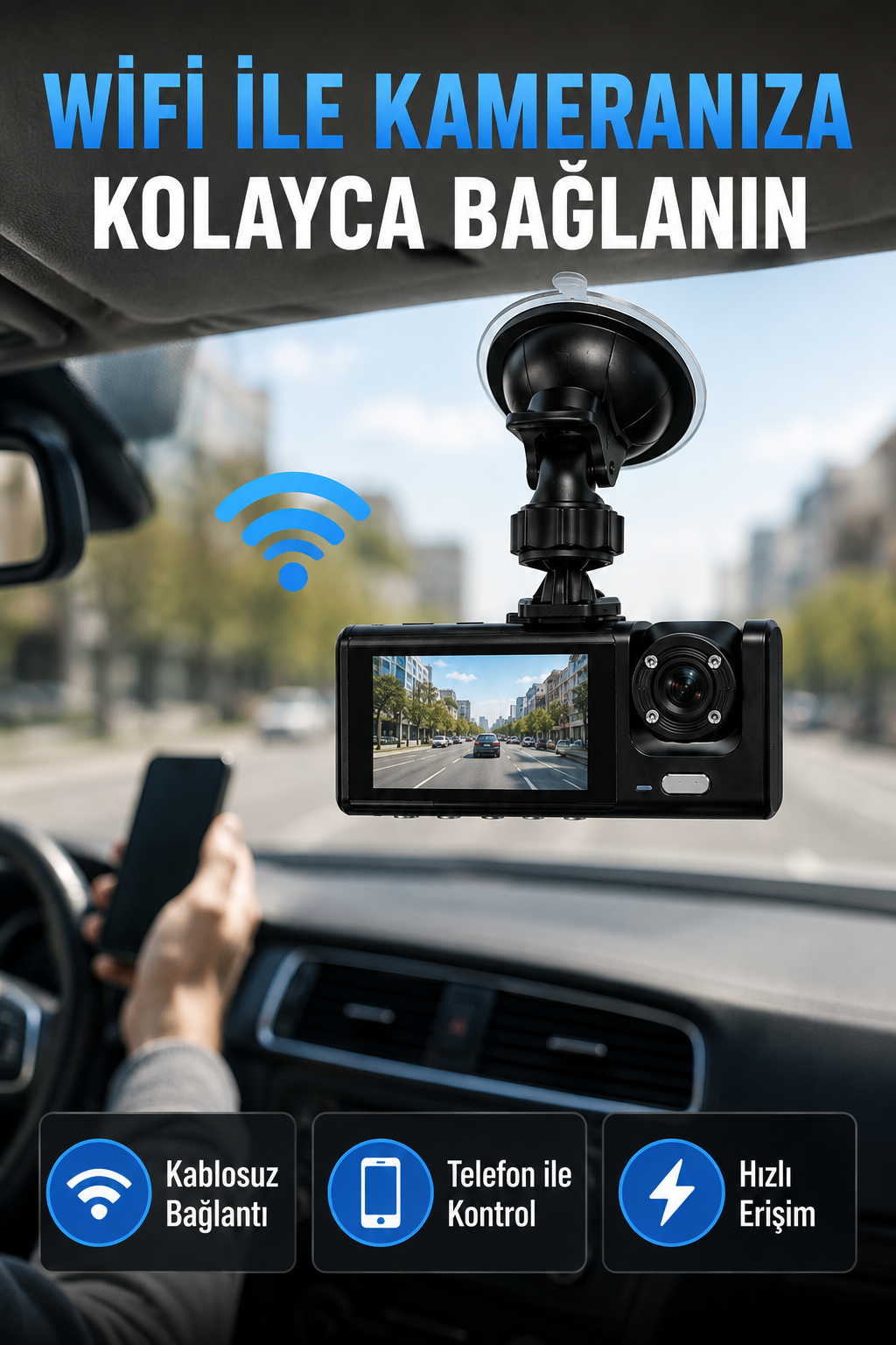 Çift Kameralı WiFi Araç Kamerası 170° Geniş Açı Full HD Araç İçi Kayıt Sistemi - Bayi Depom Çift Kameralı WiFi Araç Kamerası 170° Geniş Açı Full HD Araç İçi Kayıt Sistemi - Bayi Depom