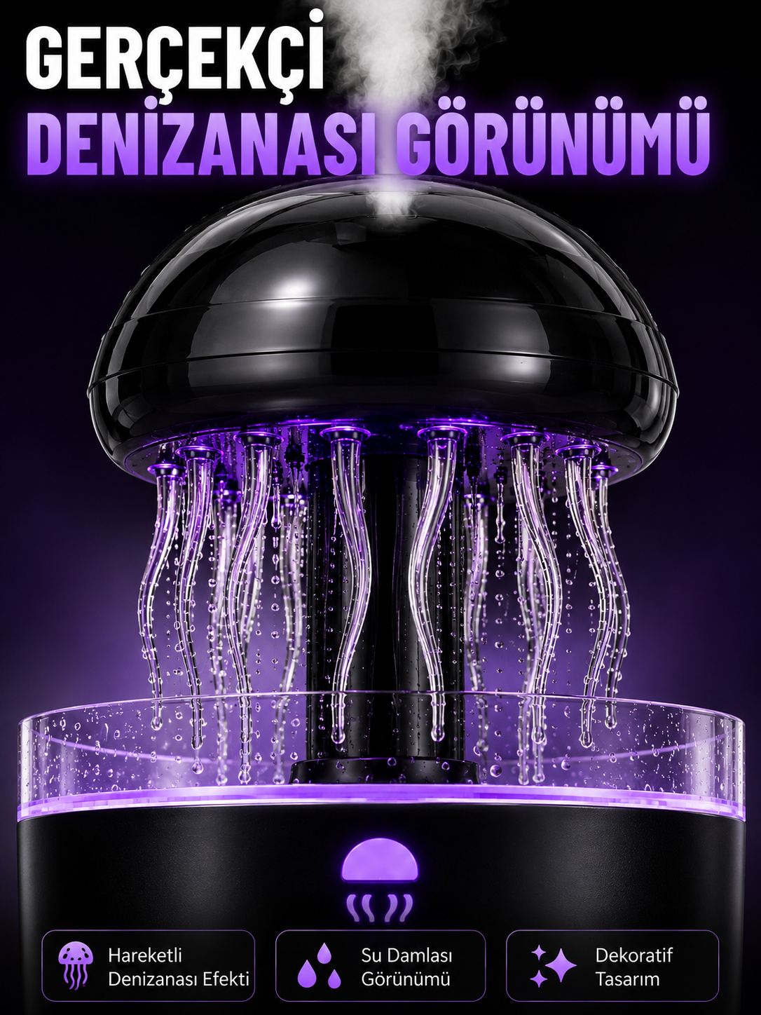 RGB Işıklı Denizanası Hava Nemlendirici Ultrasonik Buhar Makinesi 2H 4H 8H Zamanlayıcılı - Bayi Depom RGB Işıklı Denizanası Hava Nemlendirici Ultrasonik Buhar Makinesi 2H 4H 8H Zamanlayıcılı - Bayi Depom