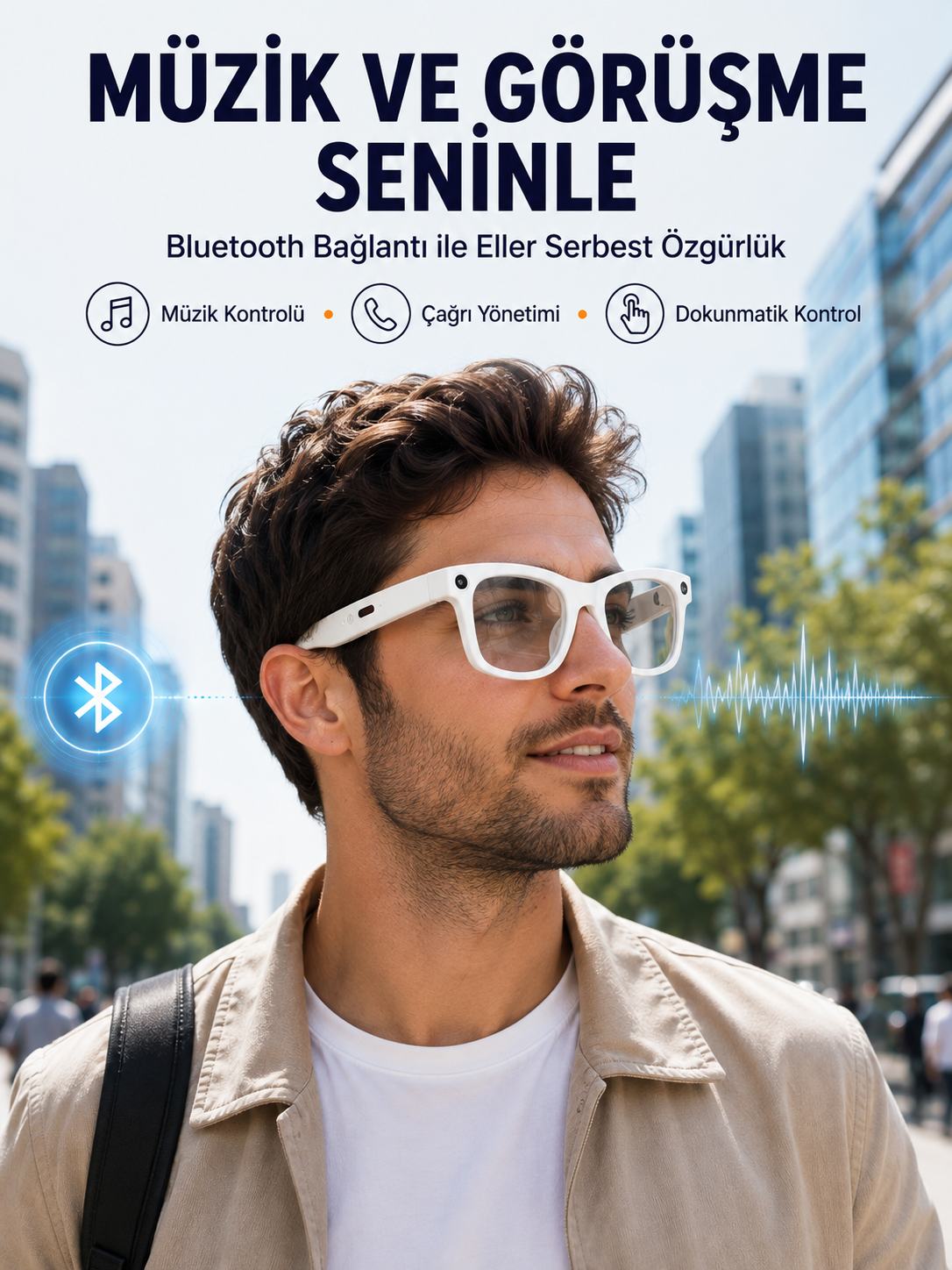 Kameralı Akıllı Gözlük Bluetooth Telefon Görüşmeli Video Fotoğraf Kayıtlı AI Çeviri Destekli Dokunmatik Kontrollü - Bayi Depom