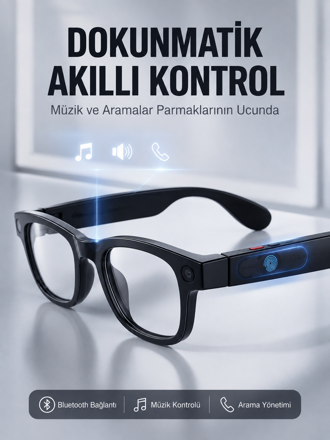 Siyah Akıllı Kamera Gözlüğü 8 MP Fotoğraf Video Çekimli AI Görüntü Tanıma Çoklu Dil Çeviri Bluetooth Wi-Fi Özellikli - Bayi Depom