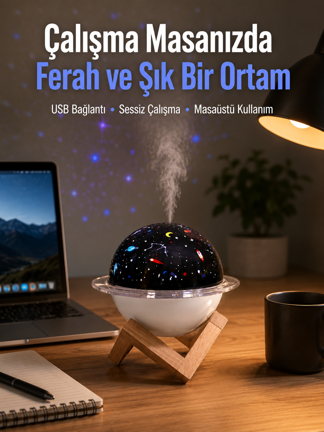 Projektör ışıklı ve aromaterapi destekli taşınabilir nemlendirici cihaz USB bağlantılı - Bayi Depom Projektör ışıklı ve aromaterapi destekli taşınabilir nemlendirici cihaz USB bağlantılı - Bayi Depom