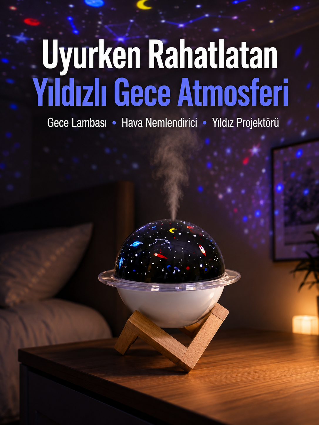 Projektör ışığı bulunan USB bağlantılı mini aromaterapi destekli hava nemlendirici - Bayi Depom Projektör ışığı bulunan USB bağlantılı mini aromaterapi destekli hava nemlendirici - Bayi Depom