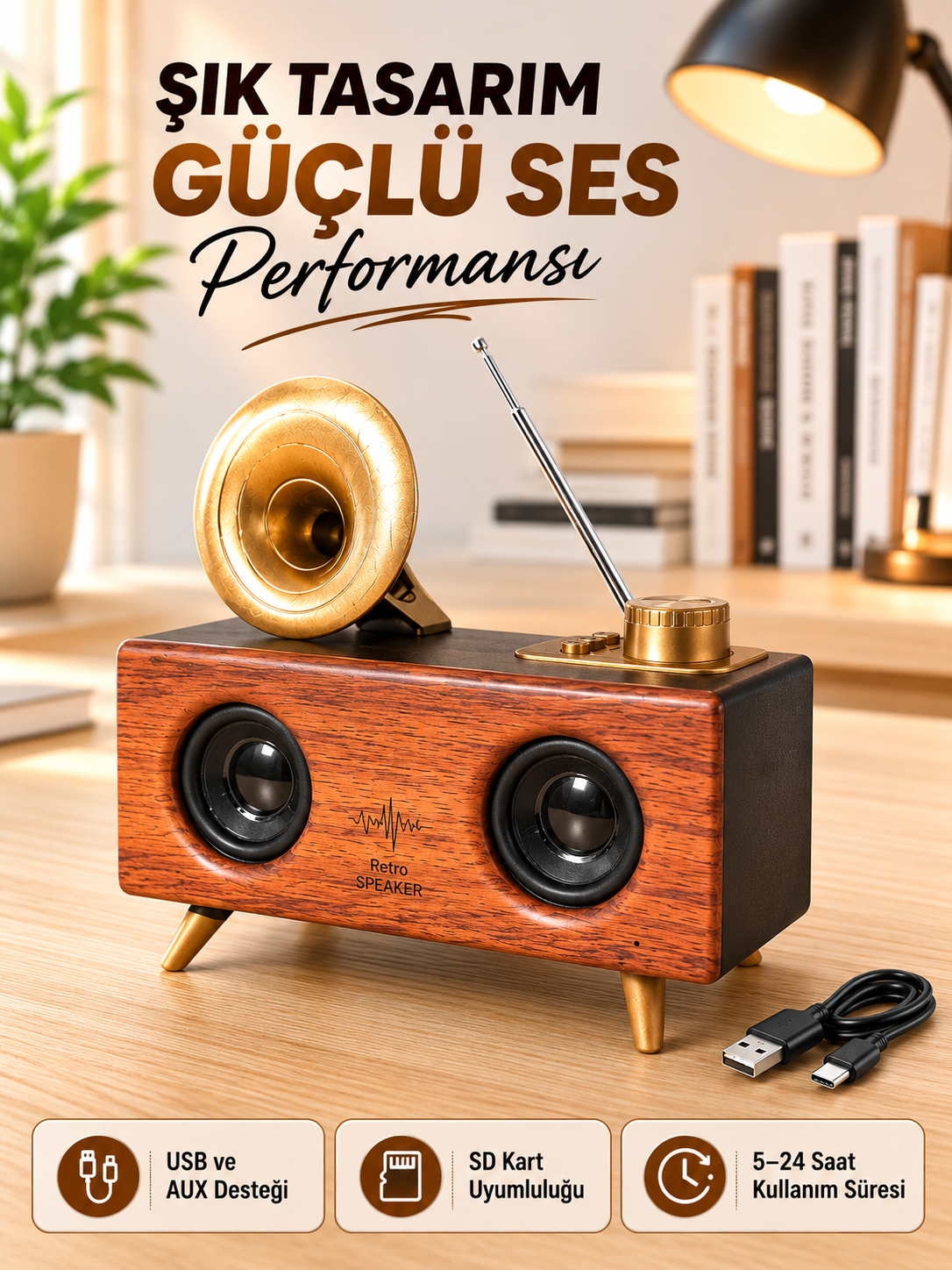 Retro Gramofon Tasarımlı Bluetooth Hoparlör – 3D Stereo Ses, 1800 mAh Batarya - Bayi Depom Retro Gramofon Tasarımlı Bluetooth Hoparlör – 3D Stereo Ses, 1800 mAh Batarya - Bayi Depom
