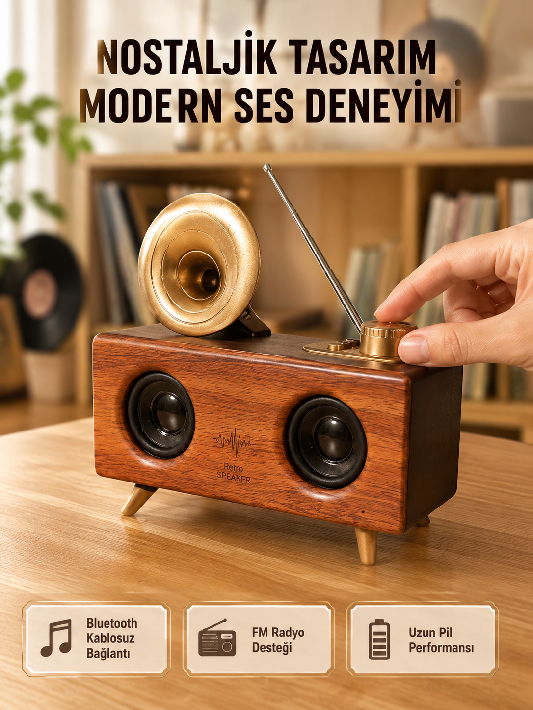 Nostaljik Gramofon Bluetooth Hoparlör – FM Radyo + USB + SD Kart Destekli - Bayi Depom Nostaljik Gramofon Bluetooth Hoparlör – FM Radyo + USB + SD Kart Destekli - Bayi Depom