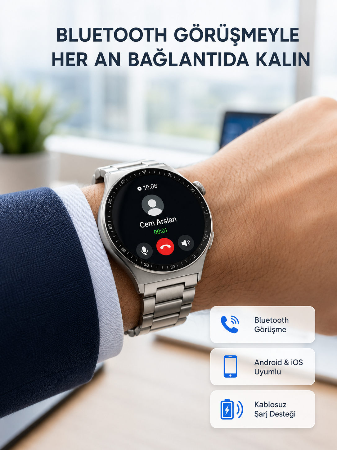 Akıllı Saat NFC – Bluetooth Arama ve Kablosuz Şarj Özellikli - Bayi Depom Akıllı Saat NFC – Bluetooth Arama ve Kablosuz Şarj Özellikli - Bayi Depom