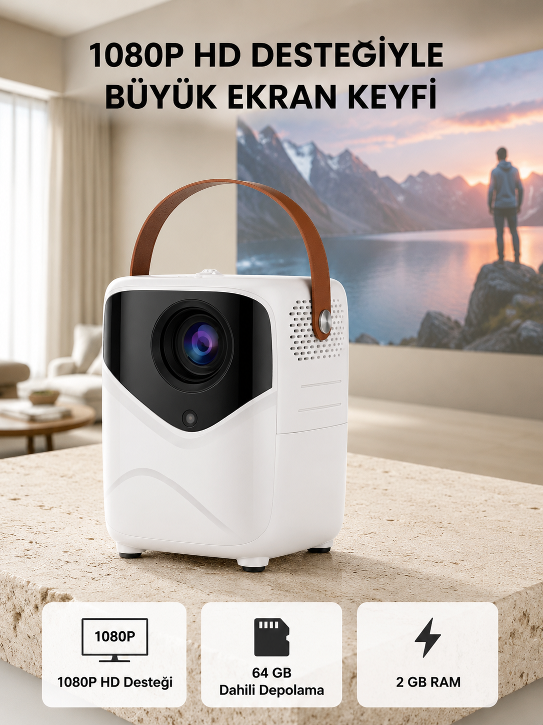 Taşınabilir Akıllı 1080P Projektör – 64GB Hafıza, 2GB RAM, Full HD Görüntü, Kumandalı Yeni Nesil - Bayi Depom Taşınabilir Akıllı 1080P Projektör – 64GB Hafıza, 2GB RAM, Full HD Görüntü, Kumandalı Yeni Nesil - Bayi Depom