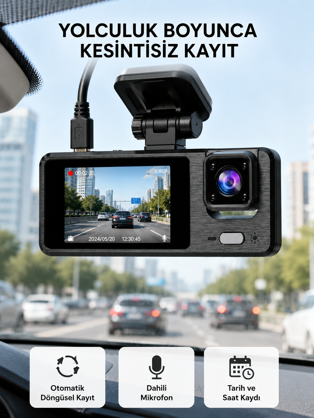 3 Kameralı Araç DVR 1080P Ön + HD Arka + İç Kamera Döngü Kayıt 2’’ Ekran - Bayi Depom 3 Kameralı Araç DVR 1080P Ön + HD Arka + İç Kamera Döngü Kayıt 2’’ Ekran - Bayi Depom