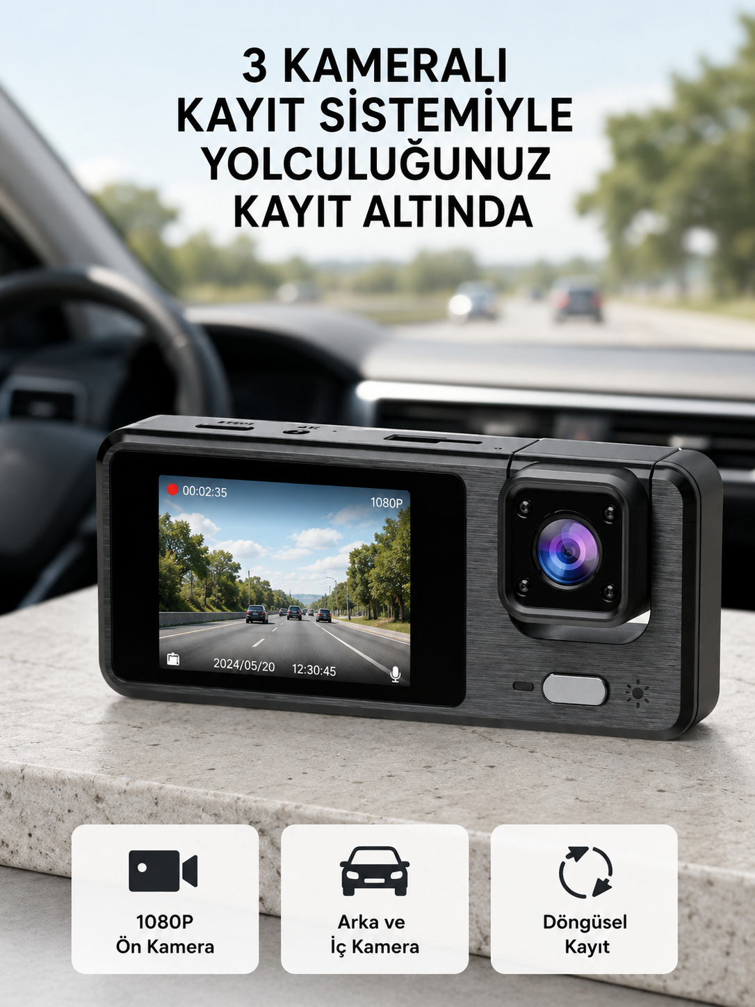 Park Modlu 3 Kameralı Araç Kayıt Cihazı 1080P Ön Kamera 2’’ Ekran - Bayi Depom Park Modlu 3 Kameralı Araç Kayıt Cihazı 1080P Ön Kamera 2’’ Ekran - Bayi Depom