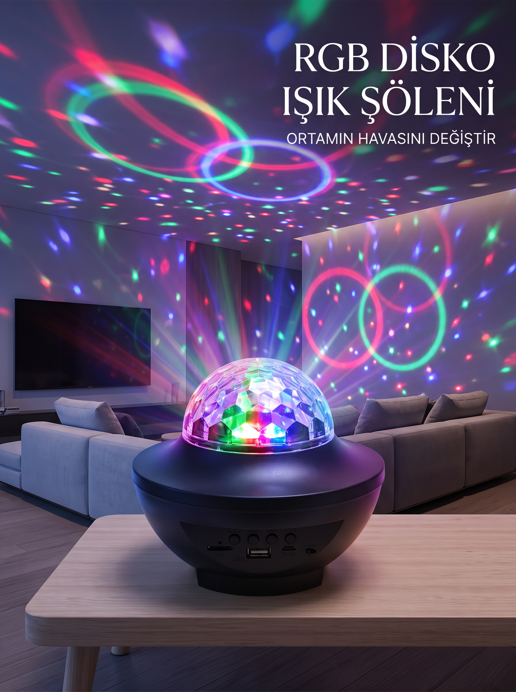 RGB Bluetooth Disko Lambası Dahili Hoparlörlü Müzikli Parti Işığı USB ve TF Kartlı - Bayi Depom RGB Bluetooth Disko Lambası Dahili Hoparlörlü Müzikli Parti Işığı USB ve TF Kartlı - Bayi Depom