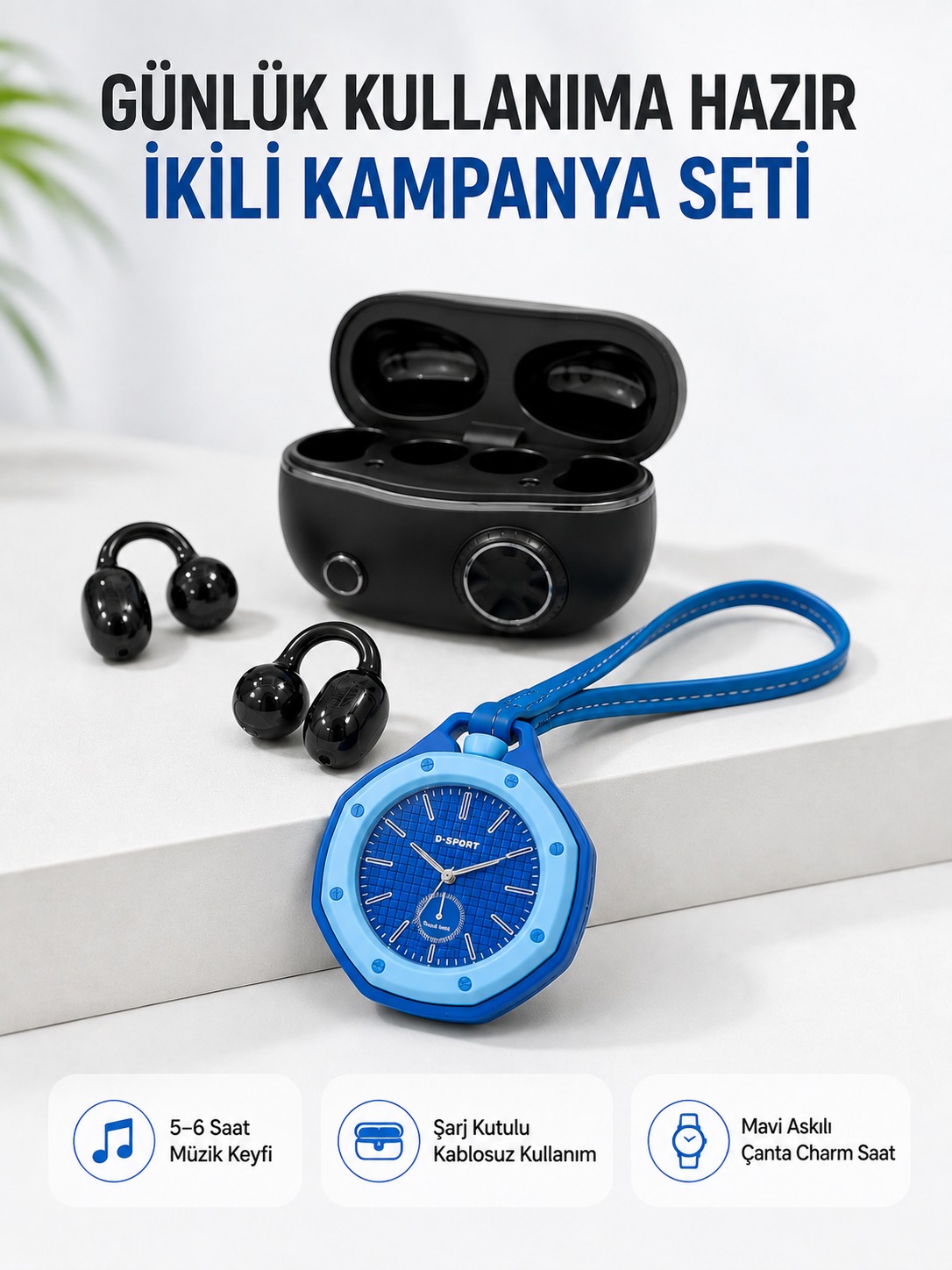 Kablosuz Kulaklık Mavi Çanta Aksesuar Saati Kampanyalı Müzik ve Günlük Kullanım Seti - Bayi Depom Kablosuz Kulaklık Mavi Çanta Aksesuar Saati Kampanyalı Müzik ve Günlük Kullanım Seti - Bayi Depom