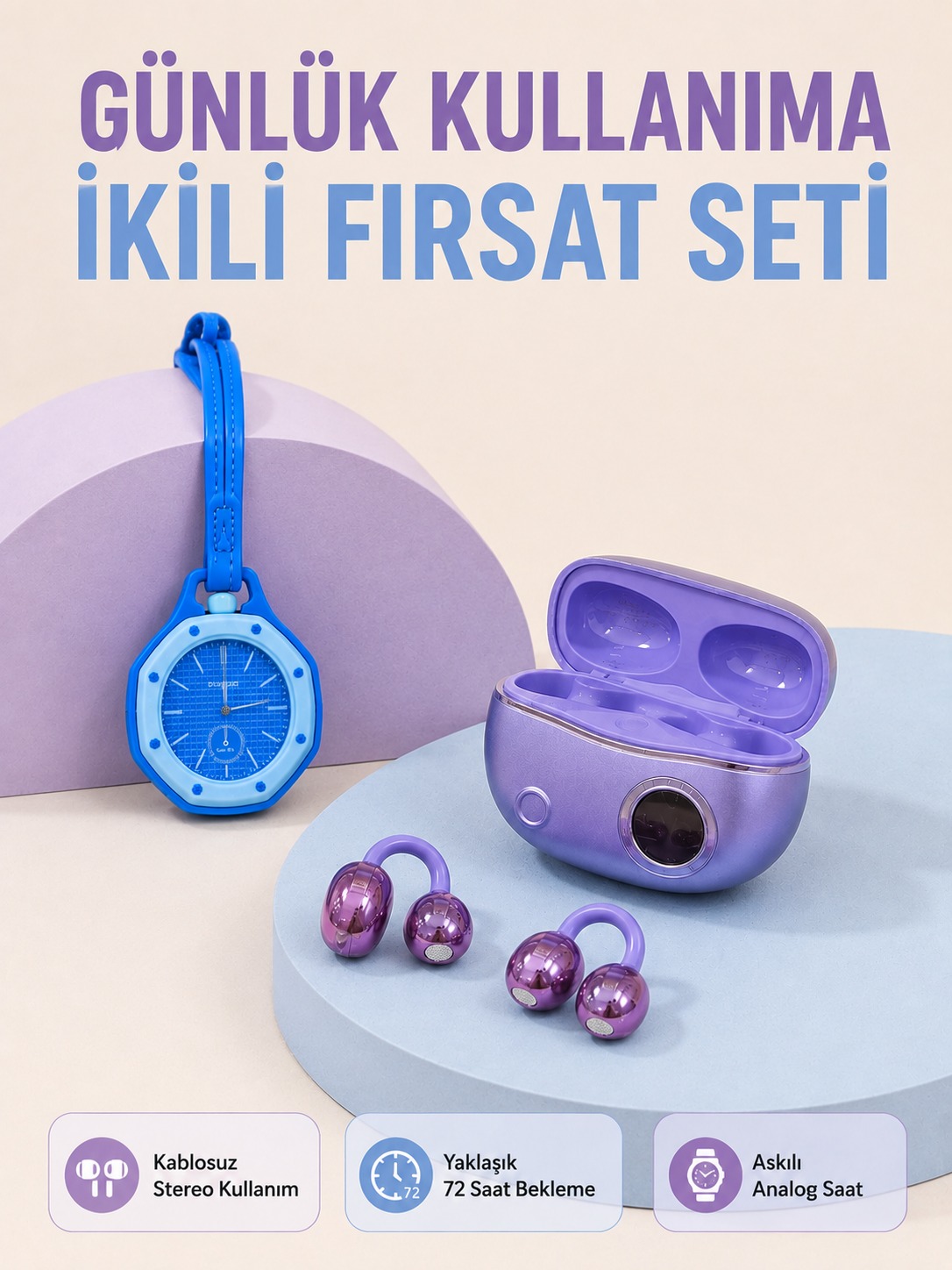 Kablosuz Kulaklık ve Mavi Çanta Charm Saat İkili Set Taşınabilir Günlük Kullanım - Bayi Depom Kablosuz Kulaklık ve Mavi Çanta Charm Saat İkili Set Taşınabilir Günlük Kullanım - Bayi Depom