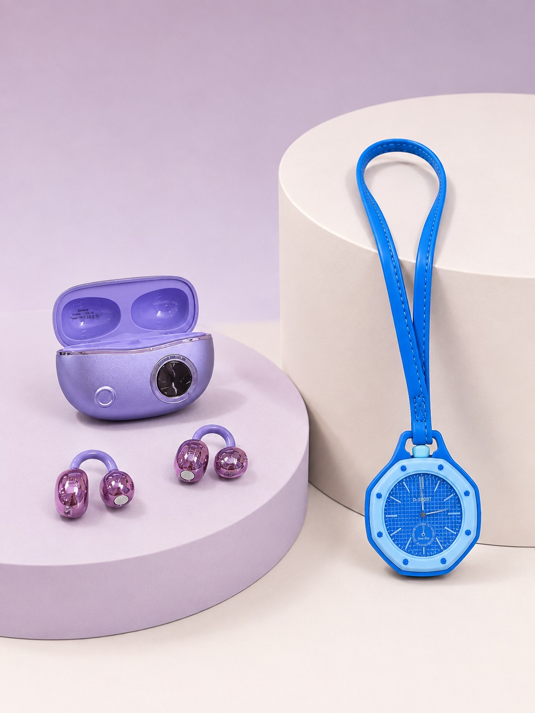 Şarj Kutulu Kablosuz Kulaklık ve Askılı Analog Charm Saat Kampanya Seti Mor Mavi - Bayi Depom Şarj Kutulu Kablosuz Kulaklık ve Askılı Analog Charm Saat Kampanya Seti Mor Mavi - Bayi Depom