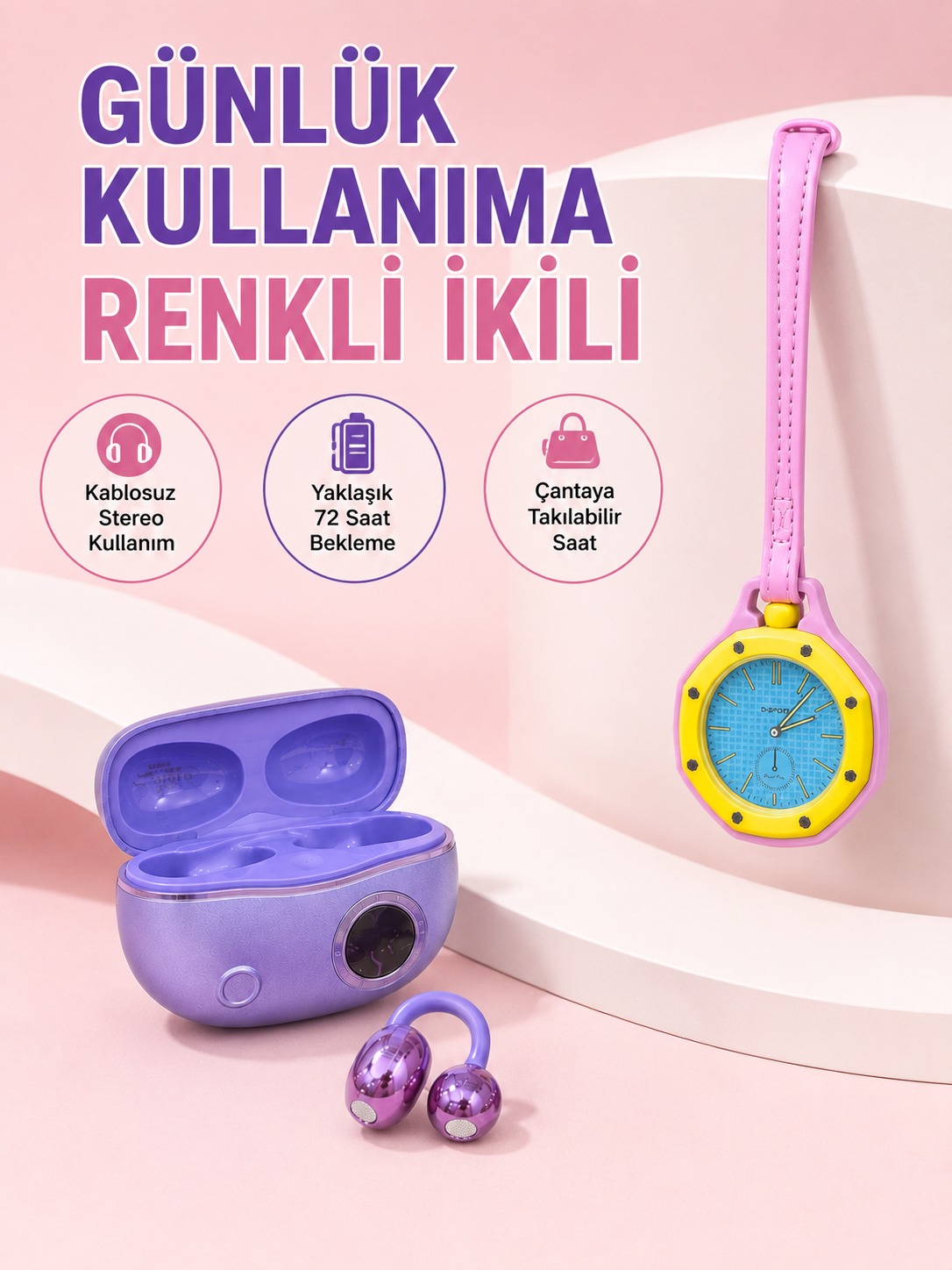 Şarj Kutulu Kablosuz Kulaklık ve Pembe Çanta Charm Analog Saat Seti Müzik ve Aksesuar Bir Arada - Bayi Depom Şarj Kutulu Kablosuz Kulaklık ve Pembe Çanta Charm Analog Saat Seti Müzik ve Aksesuar Bir Arada - Bayi Depom
