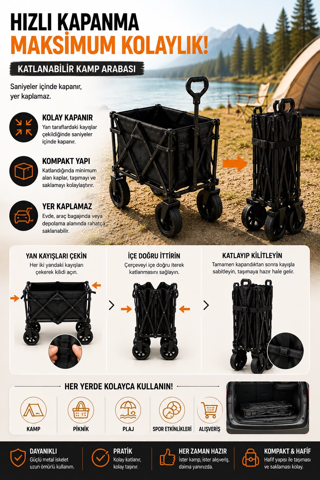 Kamp Piknik Plaj Arabası Katlanabilir Masalı Çekme Kollu Kompakt Taşıma Arabası 130 Kg - Bayi Depom Kamp Piknik Plaj Arabası Katlanabilir Masalı Çekme Kollu Kompakt Taşıma Arabası 130 Kg - Bayi Depom