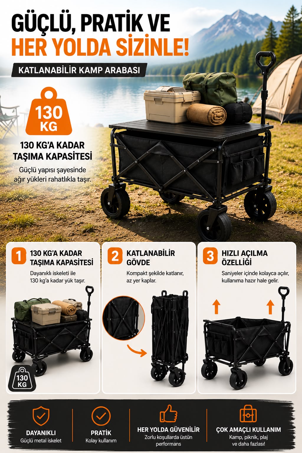 Piknik Kamp Arabası Masalı Geniş Tekerlekli Taşıma ve Yük Arabası 130 Kg - Bayi Depom Piknik Kamp Arabası Masalı Geniş Tekerlekli Taşıma ve Yük Arabası 130 Kg - Bayi Depom