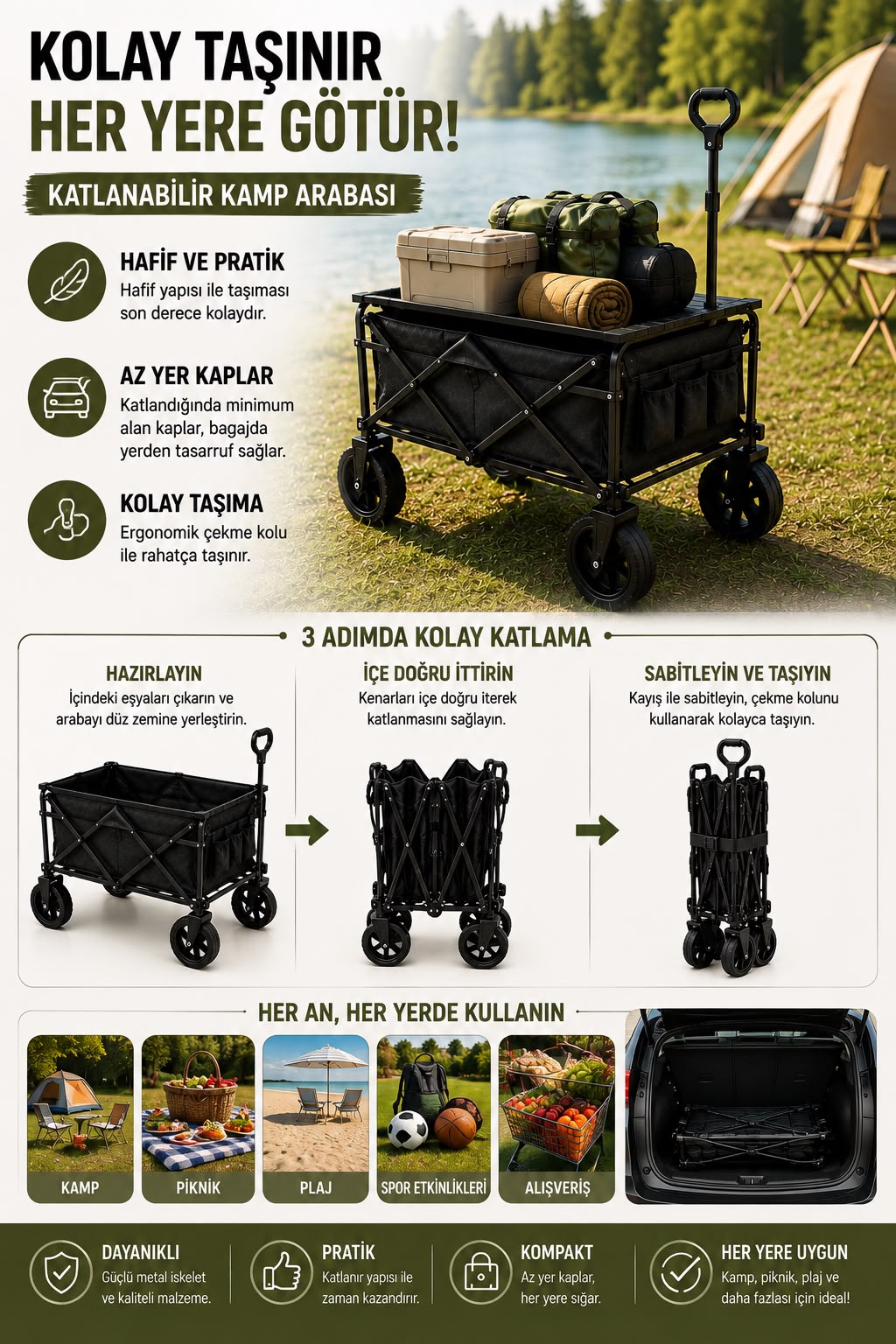 Kamp Piknik Plaj Arabası Katlanabilir Masalı Çekme Kollu Kompakt Taşıma Arabası 130 Kg - Bayi Depom Kamp Piknik Plaj Arabası Katlanabilir Masalı Çekme Kollu Kompakt Taşıma Arabası 130 Kg - Bayi Depom