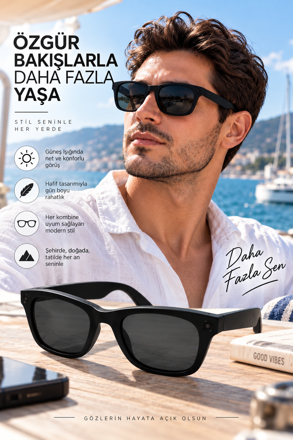 Kameralı Akıllı Güneş Gözlüğü Smart Glasses Anı Kaydetme - Bayi Depom
