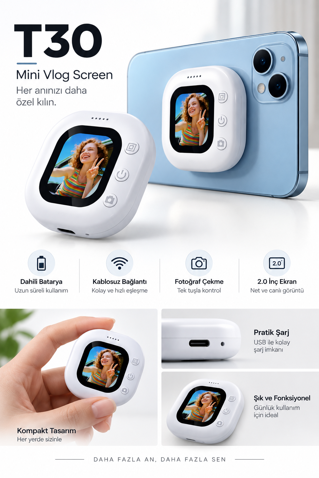 2.0 İnç Kablosuz Selfie Ekranı Dahili Bataryalı - Bayi Depom 2.0 İnç Kablosuz Selfie Ekranı Dahili Bataryalı - Bayi Depom