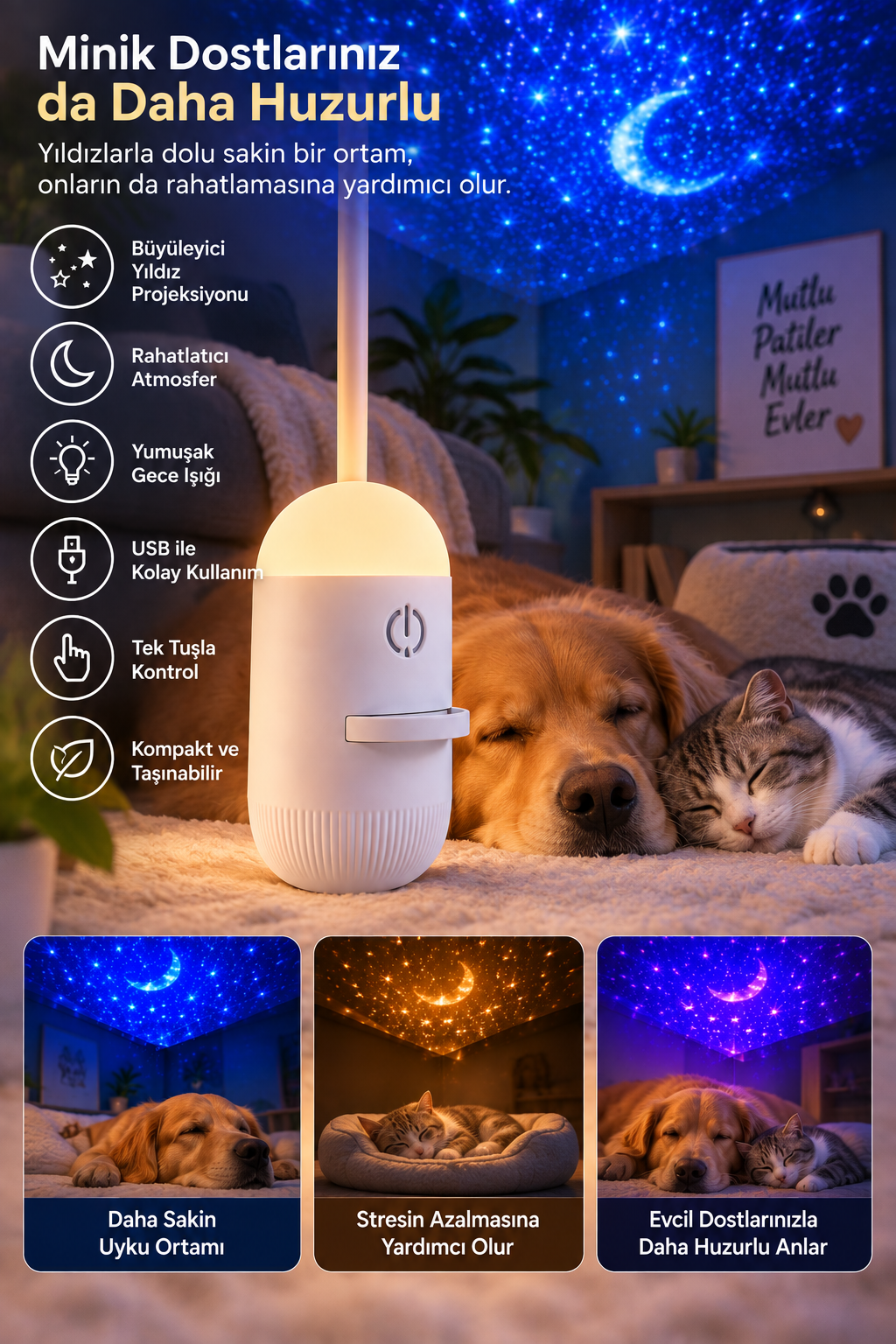 Romantik Atmosfer İçin Ay Yıldız Projeksiyonlu Gece Lambası - Bayi Depom Romantik Atmosfer İçin Ay Yıldız Projeksiyonlu Gece Lambası - Bayi Depom