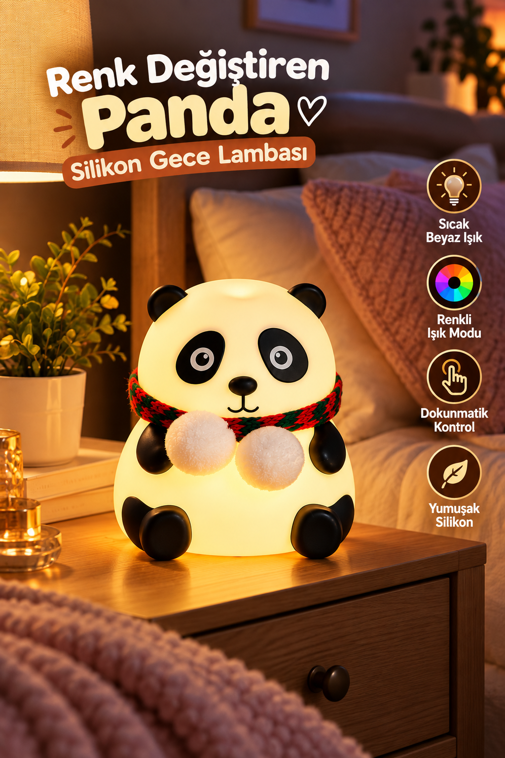 Sevimli Panda Silikon Gece Lambası Renkli Işık Modu Dokunmatik Kontrollü Aydınlatma - Bayi Depom Sevimli Panda Silikon Gece Lambası Renkli Işık Modu Dokunmatik Kontrollü Aydınlatma - Bayi Depom