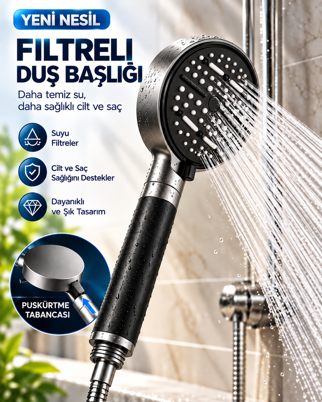 6 Modlu Filtreli Duş Başlığı Büyük Panel Su Tasarruflu Çok Fonksiyonlu Duş Başlığı - Bayi Depom