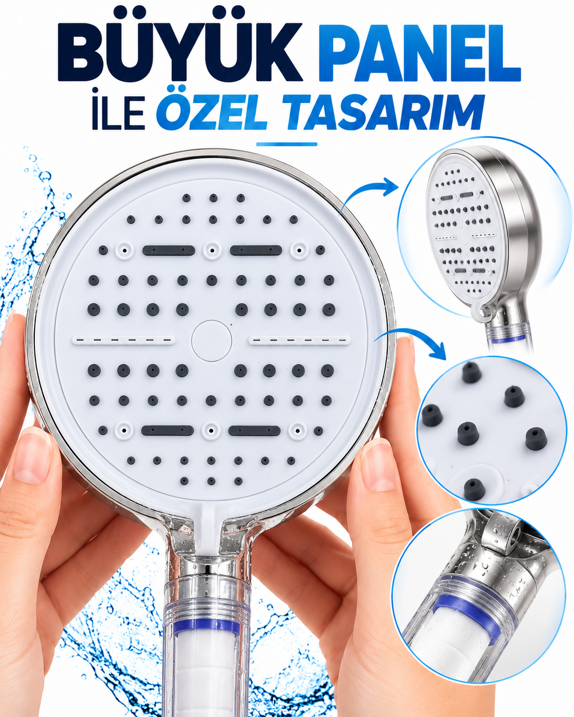 6 Modlu Filtreli Duş Başlığı Büyük Panel Su Tasarruflu Çok Fonksiyonlu Beyaz Duş Başlığı - Bayi Depom