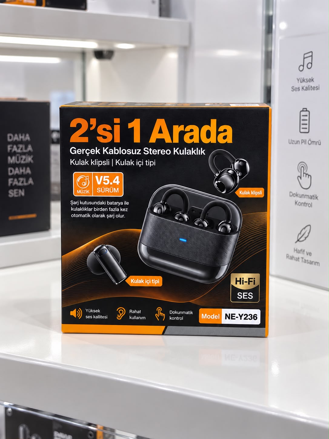2’si 1 Arada Kablosuz Bluetooth Kulaklık 4 Kulaklıklı Klipsli ve Kulak İçi Tasarım Hi Fi Ses Dokunmatik Kontrol V5.4 Şarj Kutulu Siyah - Bayi Depom