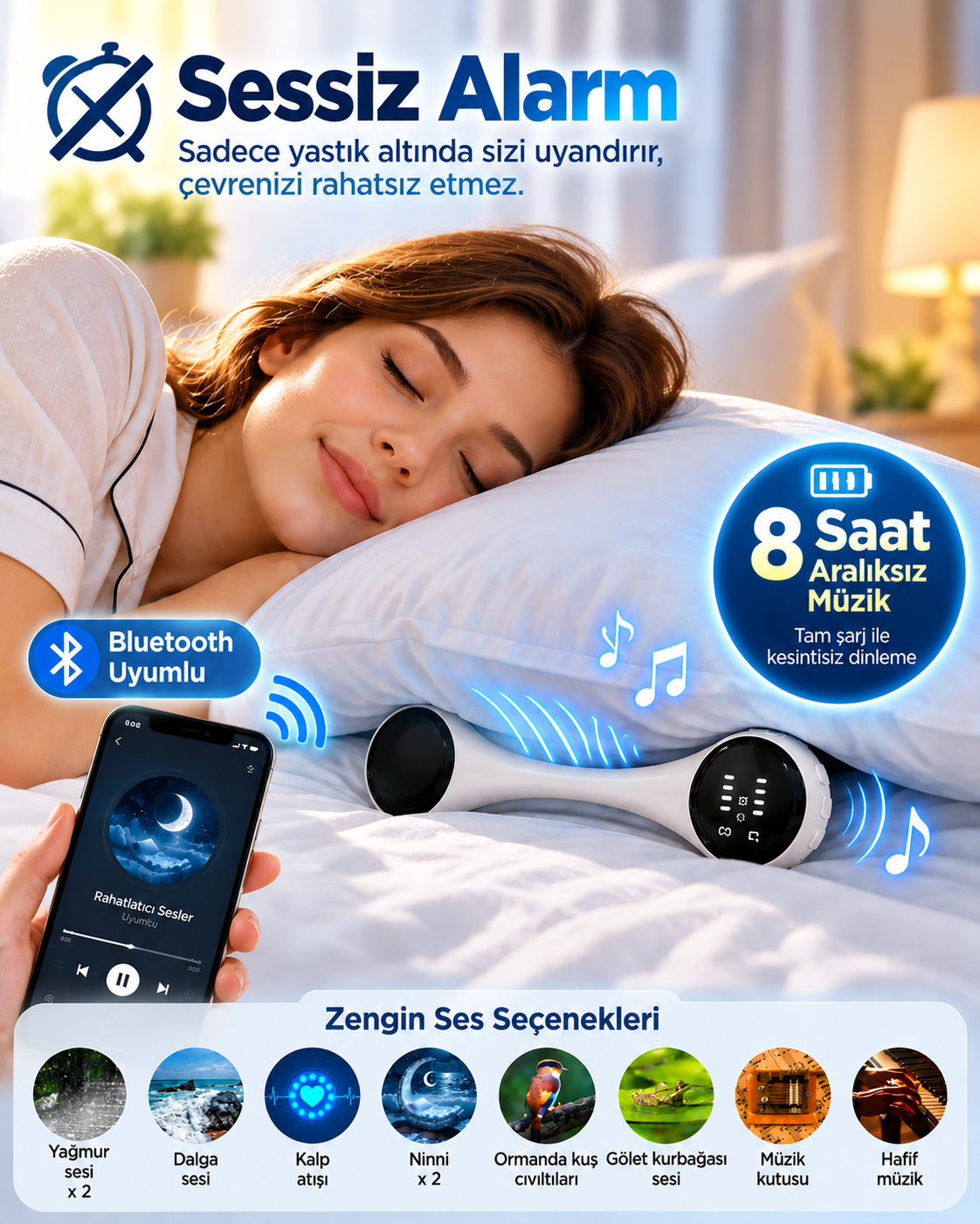 Yastık Altında Kullanılan Bluetooth Uyku Hoparlörü Sessiz Alarm Rahatlatıcı Sesler ve 8 Saat Kesintisiz Müzik - Bayi Depom Yastık Altında Kullanılan Bluetooth Uyku Hoparlörü Sessiz Alarm Rahatlatıcı Sesler ve 8 Saat Kesintisiz Müzik - Bayi Depom