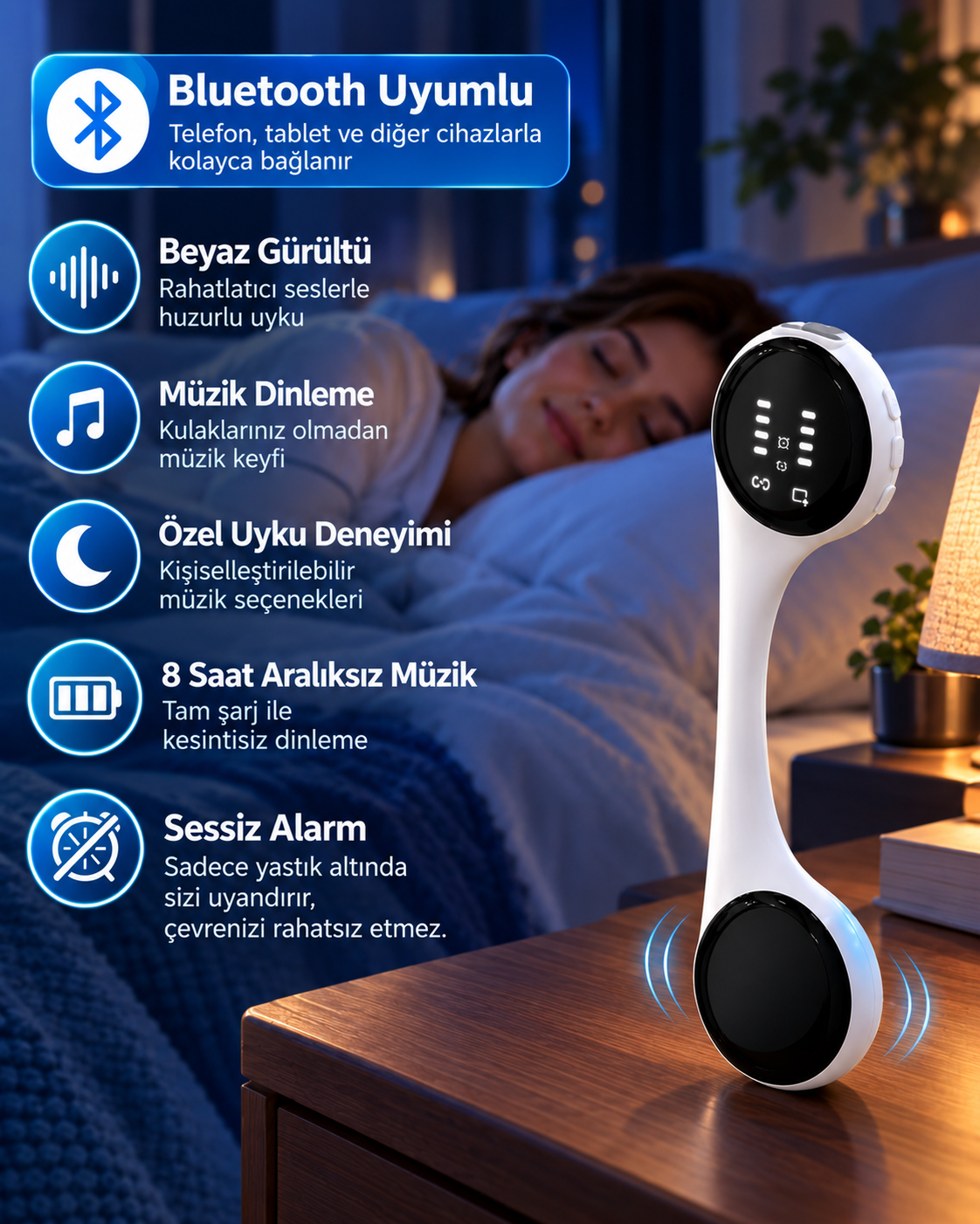 Sessiz Alarm Özellikli Bluetooth Hoparlör Yastık Altı Uyku Cihazı Doğal Ses ve 8 Saat Kesintisiz Müzik - Bayi Depom Sessiz Alarm Özellikli Bluetooth Hoparlör Yastık Altı Uyku Cihazı Doğal Ses ve 8 Saat Kesintisiz Müzik - Bayi Depom