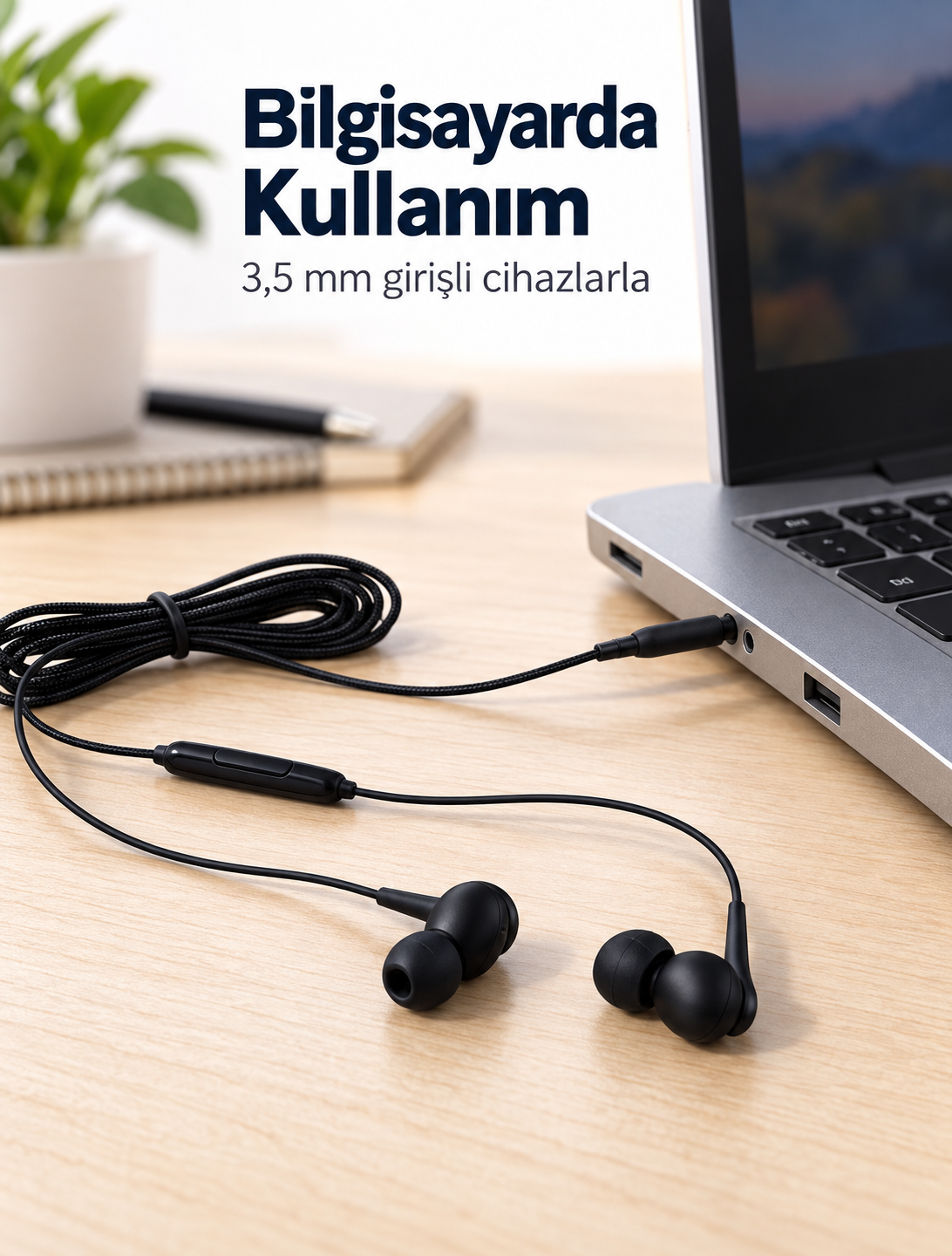 Silikon Uçlu Mikrofonlu Siyah Kablolu Kulak İçi Kulaklık - Bayi Depom