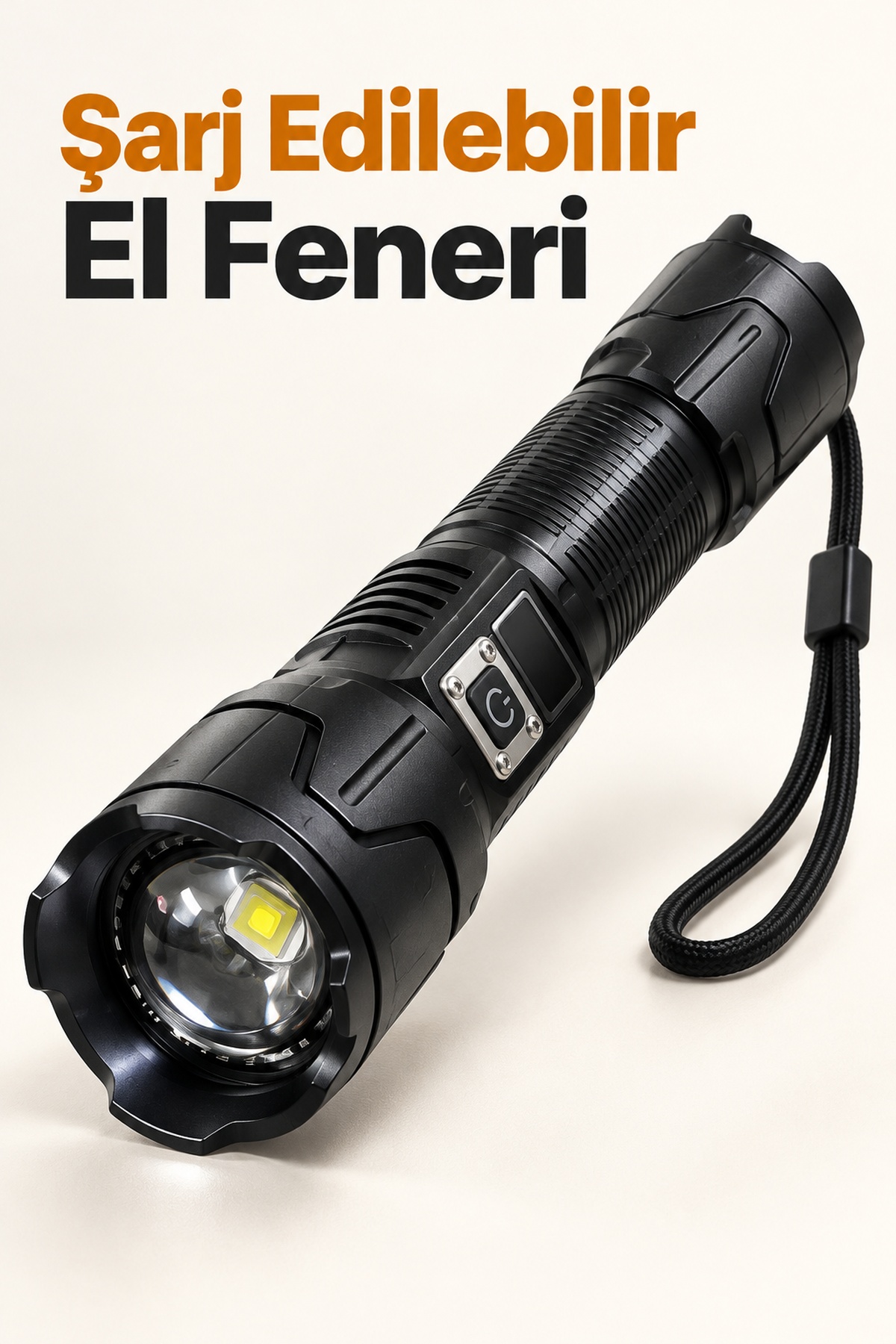 Şarj Edilebilir LED El Feneri Dijital Göstergeli Alüminyum Gövde - Bayi Depom