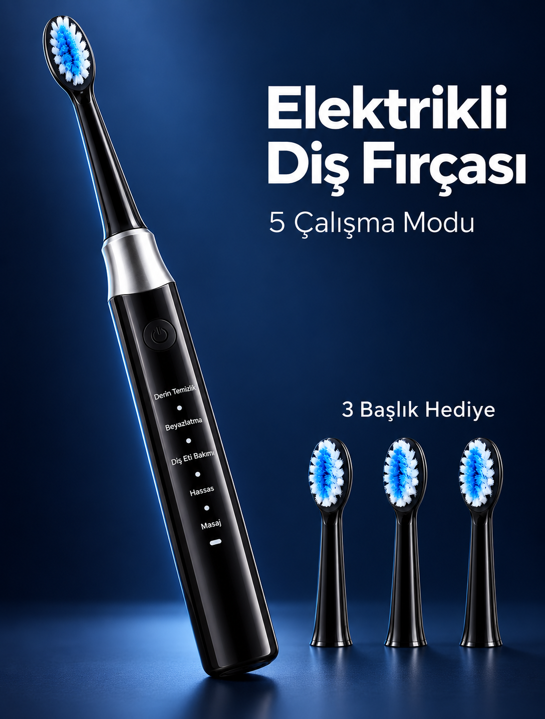 3 Yedek Başlık Hediyeli USB Şarjlı Siyah Elektrikli Diş Fırçası - Bayi Depom 3 Yedek Başlık Hediyeli USB Şarjlı Siyah Elektrikli Diş Fırçası - Bayi Depom