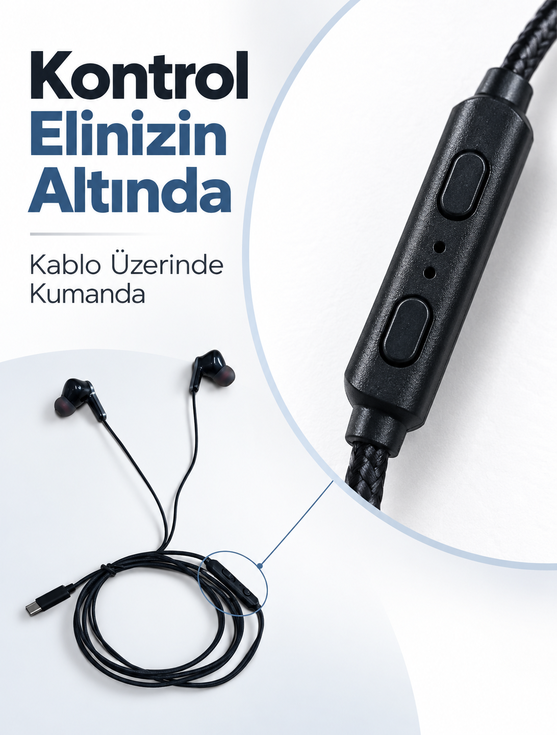 Type C Kablolu Kulak İçi Kulaklık Mikrofonlu ve Kumandalı - Bayi Depom
