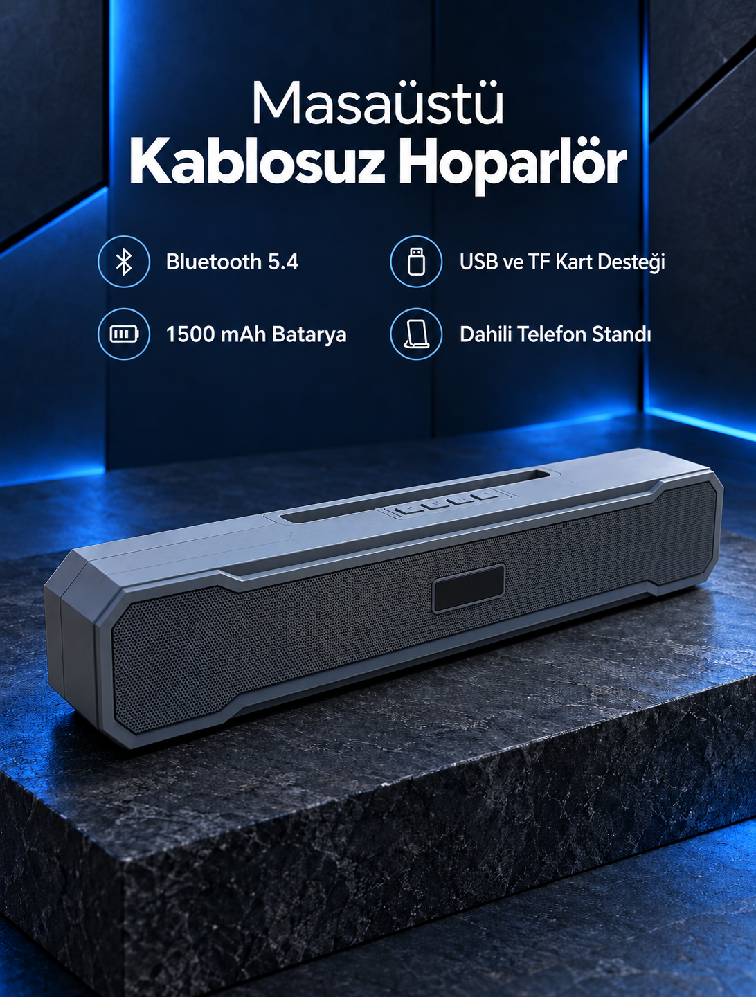 Yatay Formlu Telefon Standlı Type C Şarj Girişli Bluetooth Masaüstü Ses Sistemi - Bayi Depom