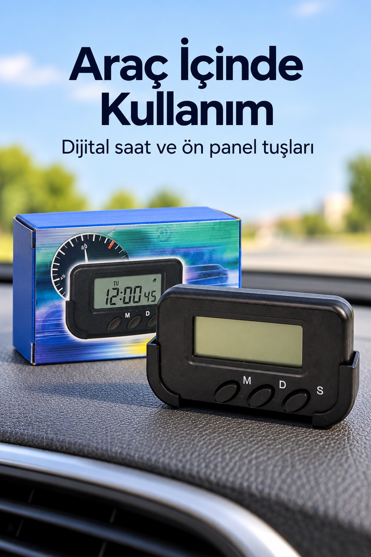 Kronometreli Oto Saat Alarm ve Dijital Ekranlı - Bayi Depom