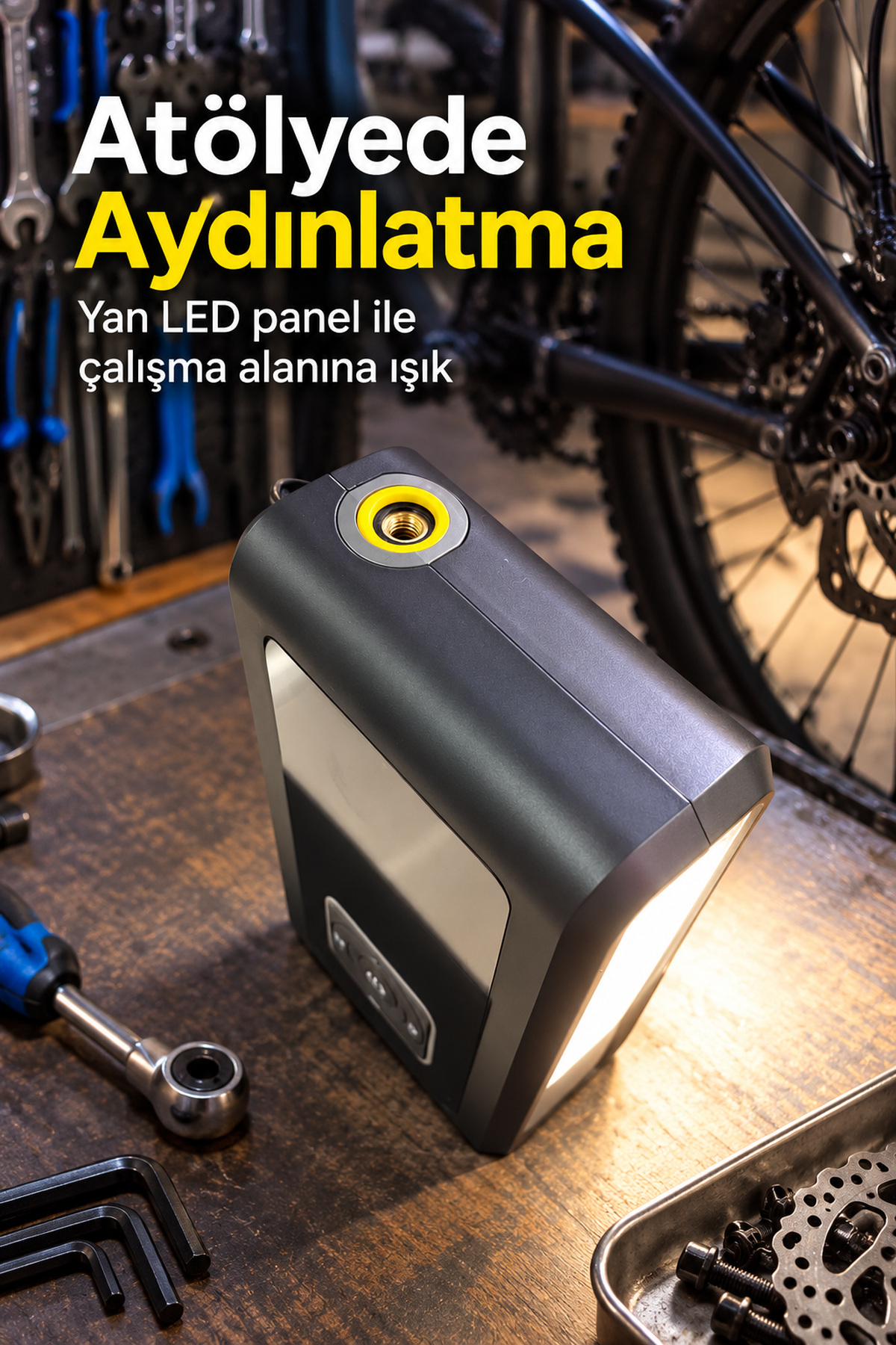 Araç İçin Lastik Şişirme Pompası ve LED Aydınlatmalı Akü Takviye Cihazı - Bayi Depom