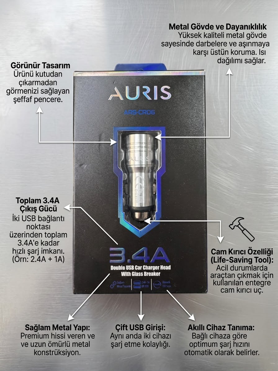 Auris ARS-CR06 Araç Şarj Cihazı - Bayi Depom Auris ARS-CR06 Araç Şarj Cihazı - Bayi Depom