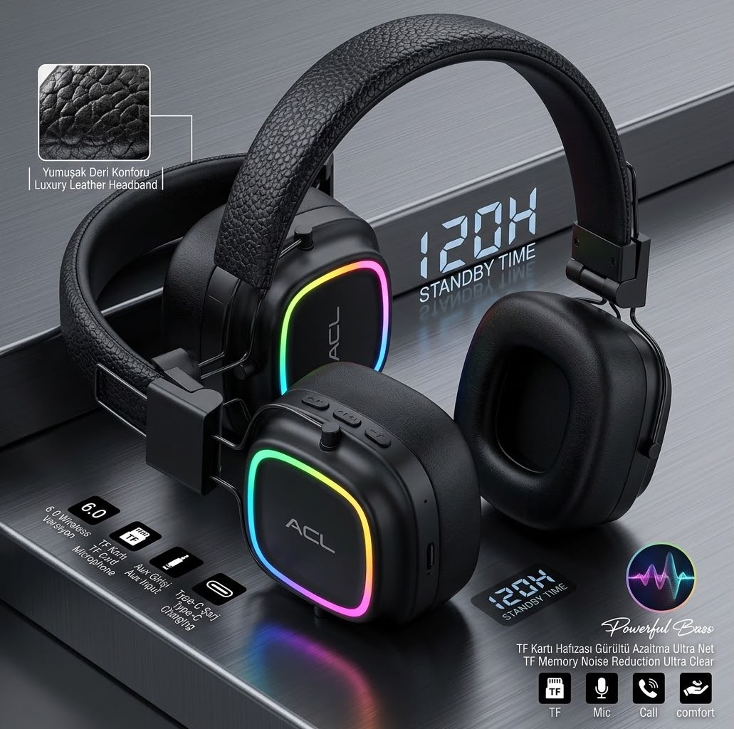 RGB Işıklı Kablosuz Bluetooth 6.0 Kulak Üstü Kulaklık - Bayi Depom RGB Işıklı Kablosuz Bluetooth 6.0 Kulak Üstü Kulaklık - Bayi Depom