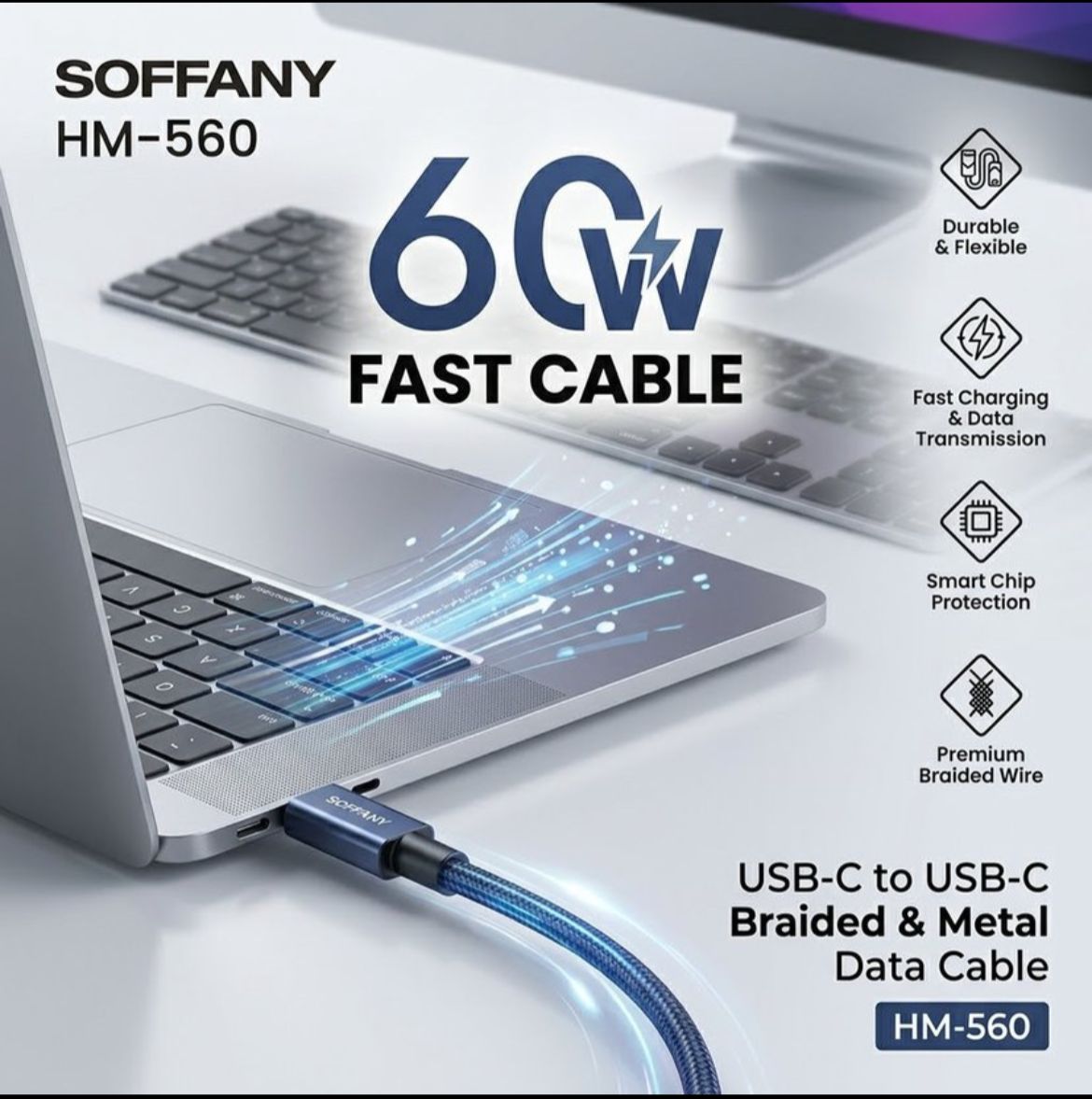 Soffany HM-560 60W Fast USB-C to USB-C Örgülü Şarj Kablosu - Bayi Depom Soffany HM-560 60W Fast USB-C to USB-C Örgülü Şarj Kablosu - Bayi Depom
