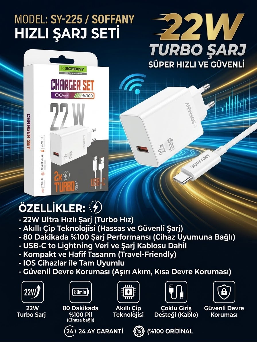 Soffany SY-225 22W Süper Hızlı Turbo Şarj Adaptörü - Bayi Depom Soffany SY-225 22W Süper Hızlı Turbo Şarj Adaptörü - Bayi Depom