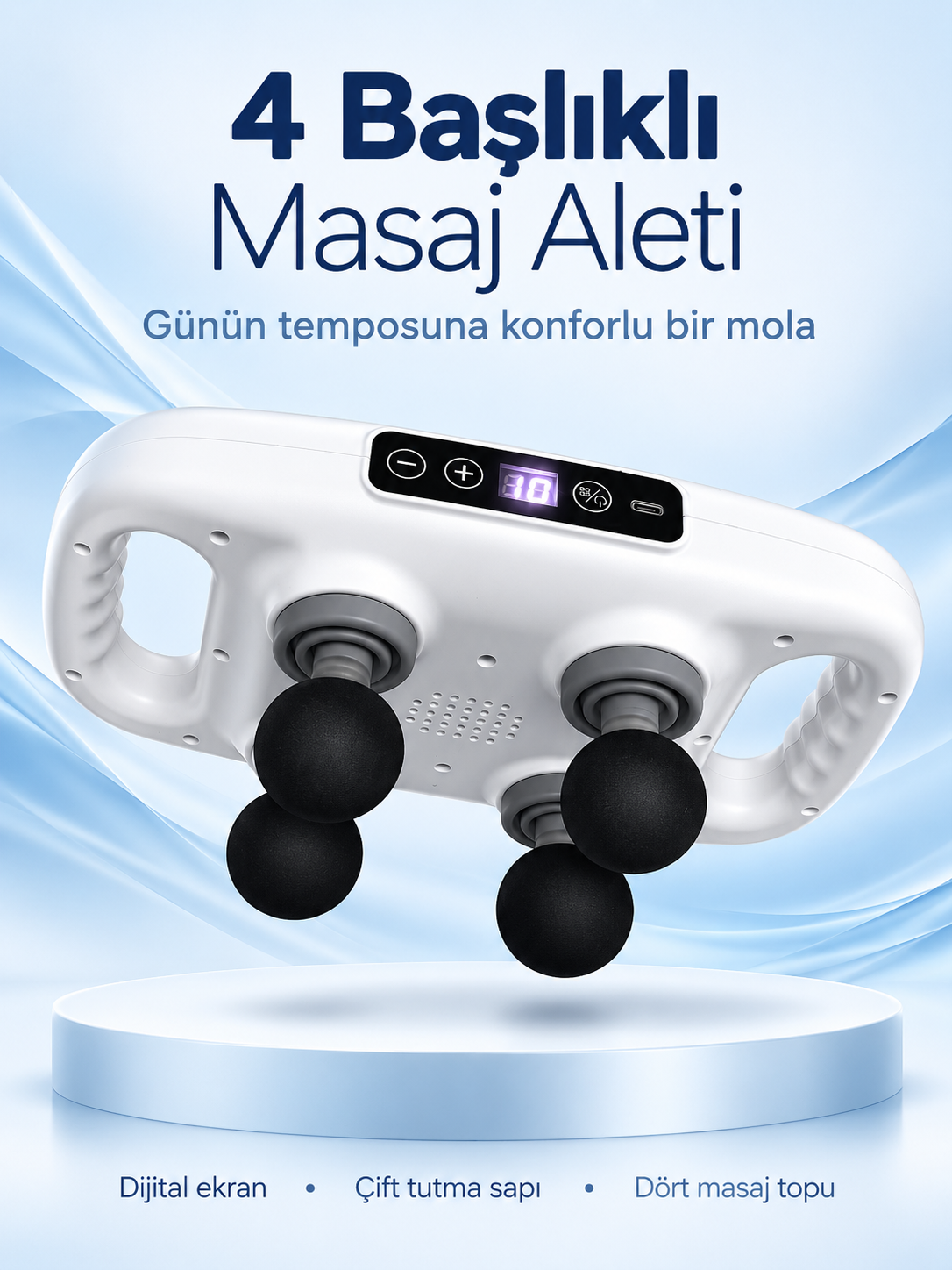 Beyaz 4 Toplu Masaj Aleti Şarjlı ve Dijital Ekranlı